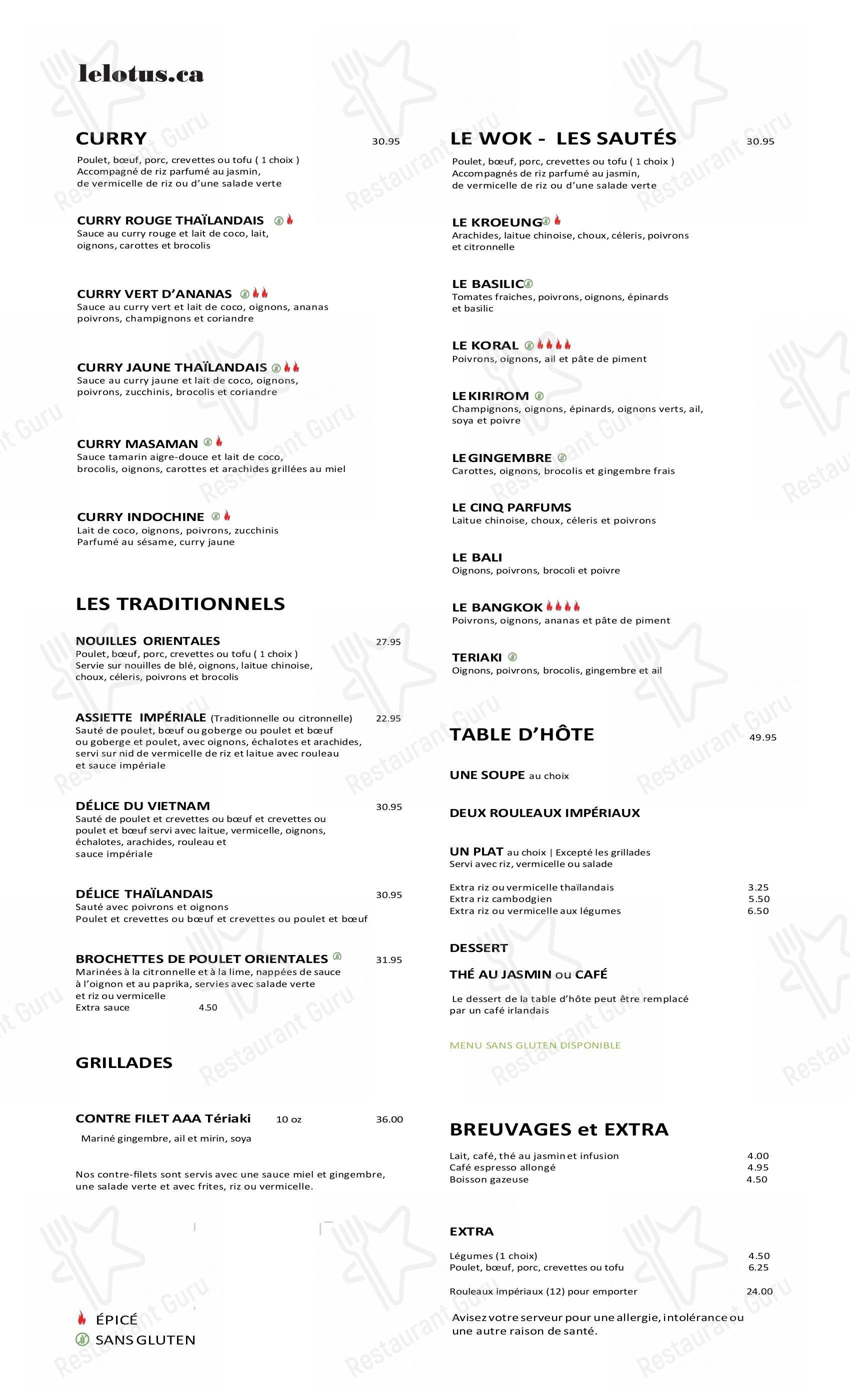 Restaurant Le Lotus dans Rimouski - Menu