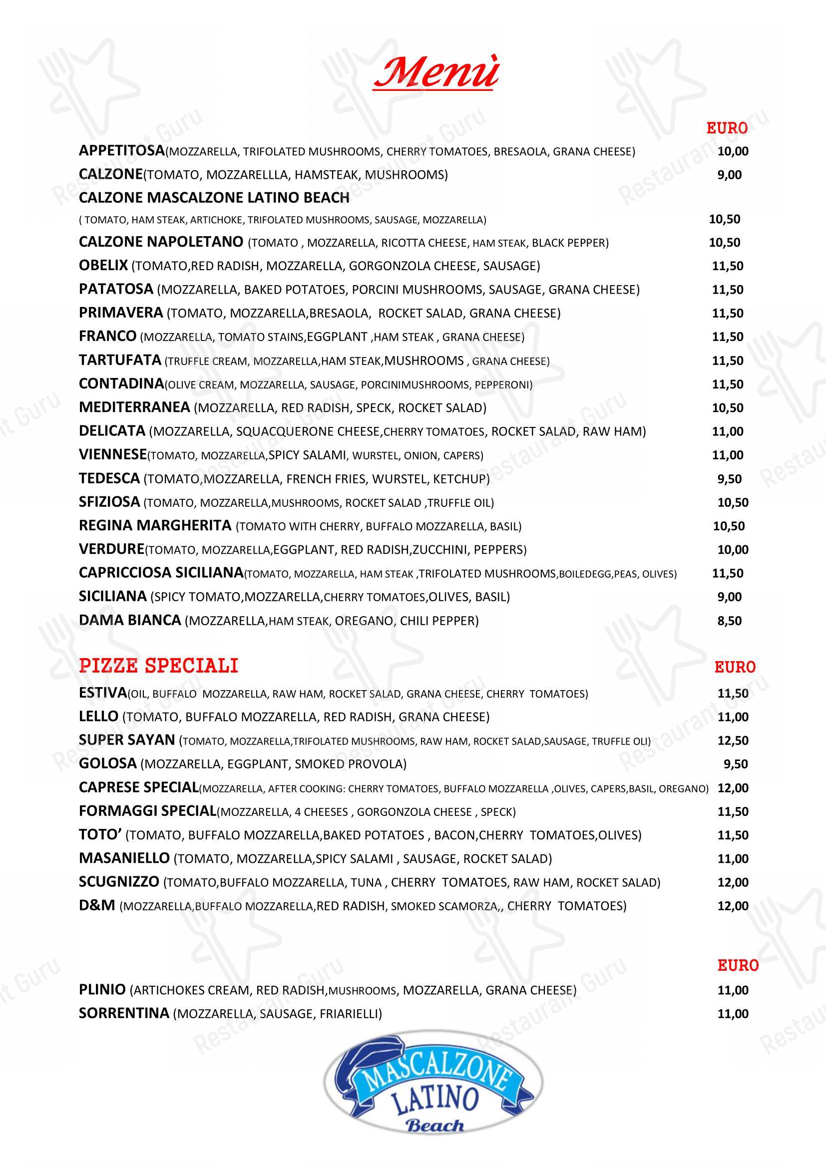 Menu bar per Ristorante Mascalzone Latino Beach Milano Marittima ristorante