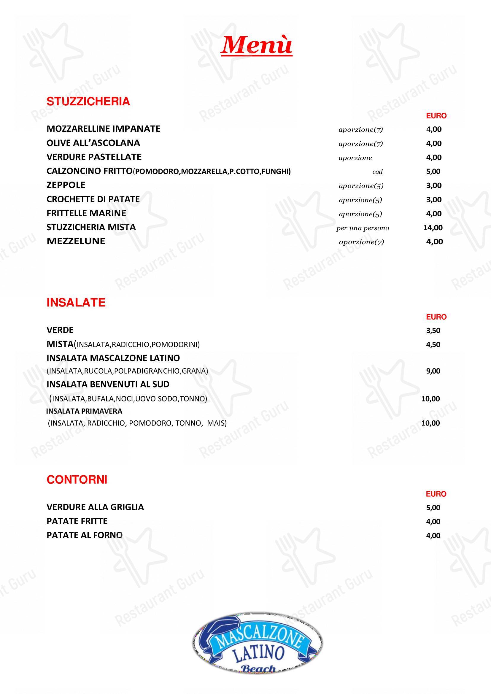 Menu di Ristorante Mascalzone Latino Beach Milano Marittima - Menu