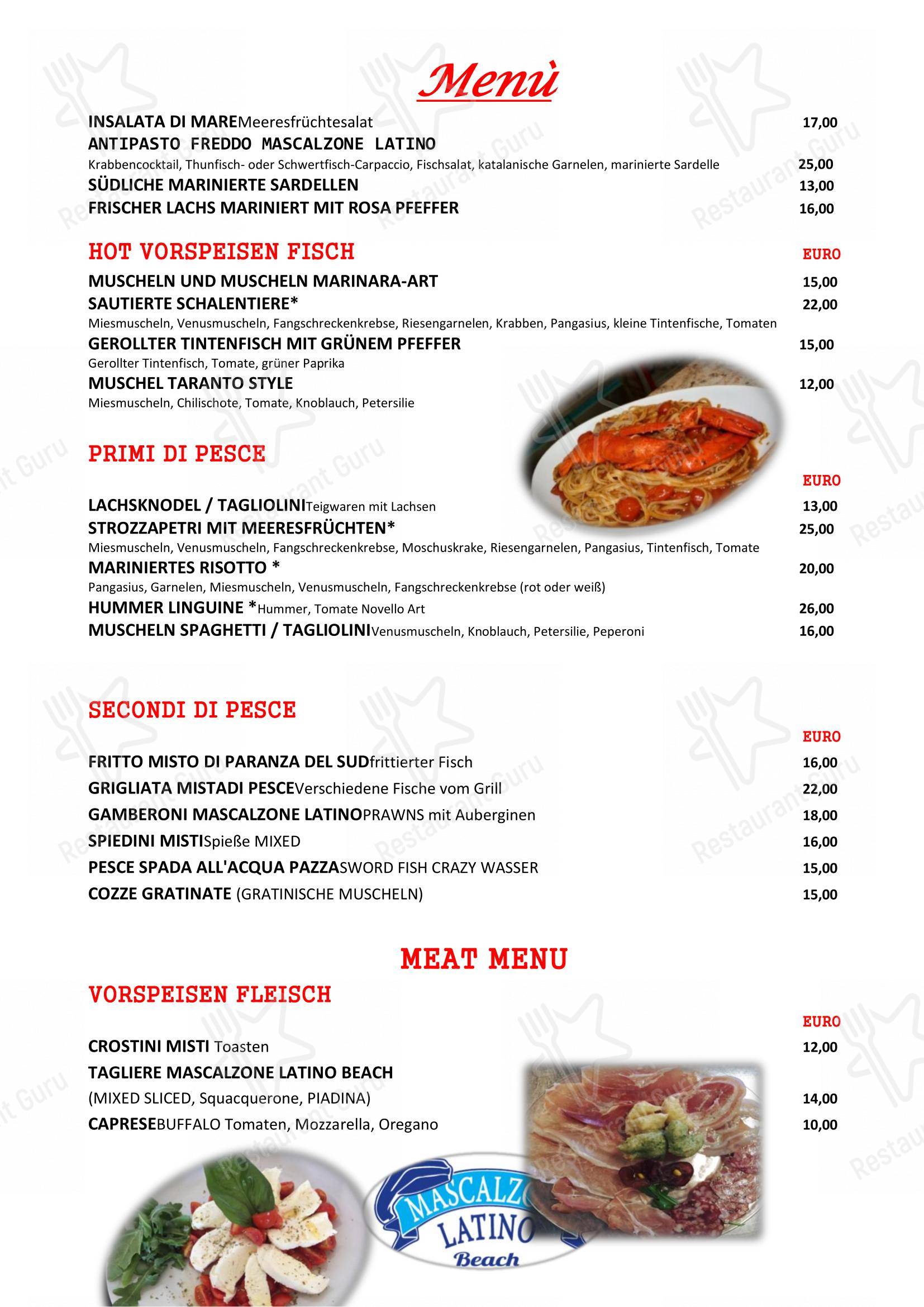 菜单 per Ristorante Mascalzone Latino Beach Milano Marittima ristorante