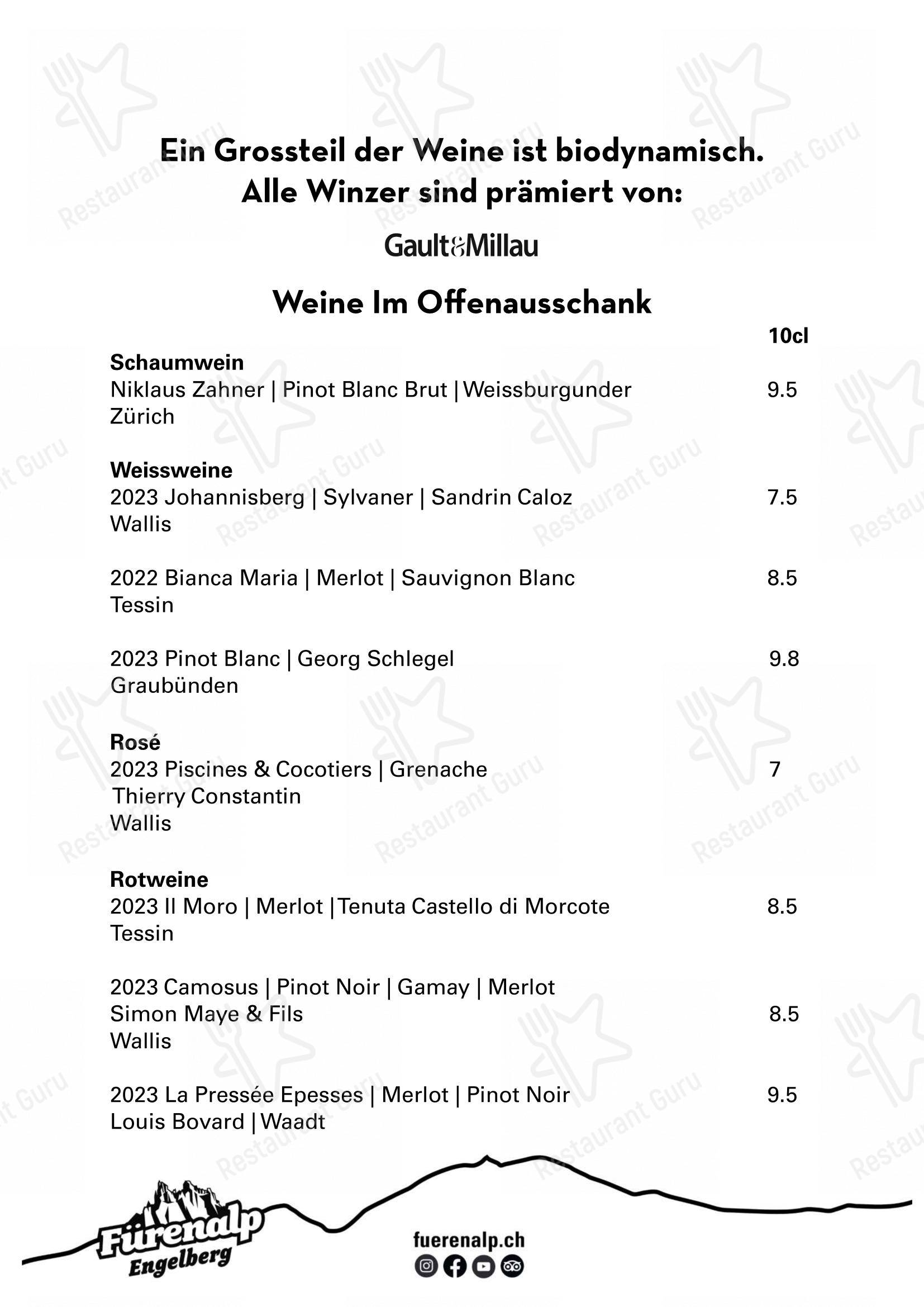 Menu bar per Mountain Restaurant Fürenalp ristorante