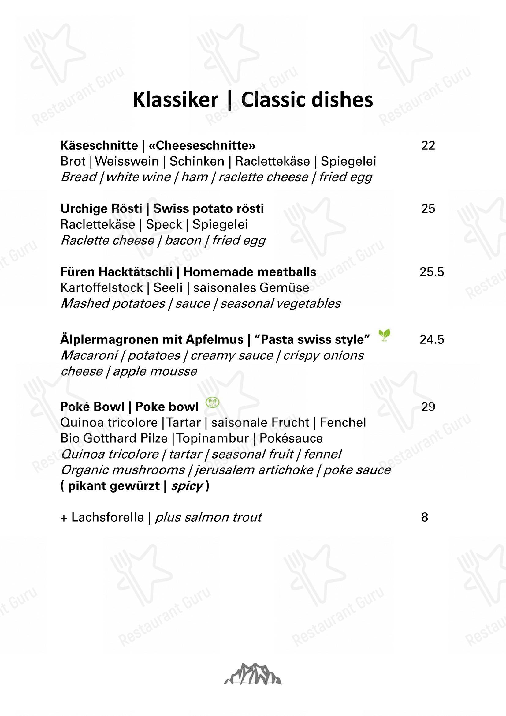 Menu di Mountain Restaurant Fürenalp - Menu