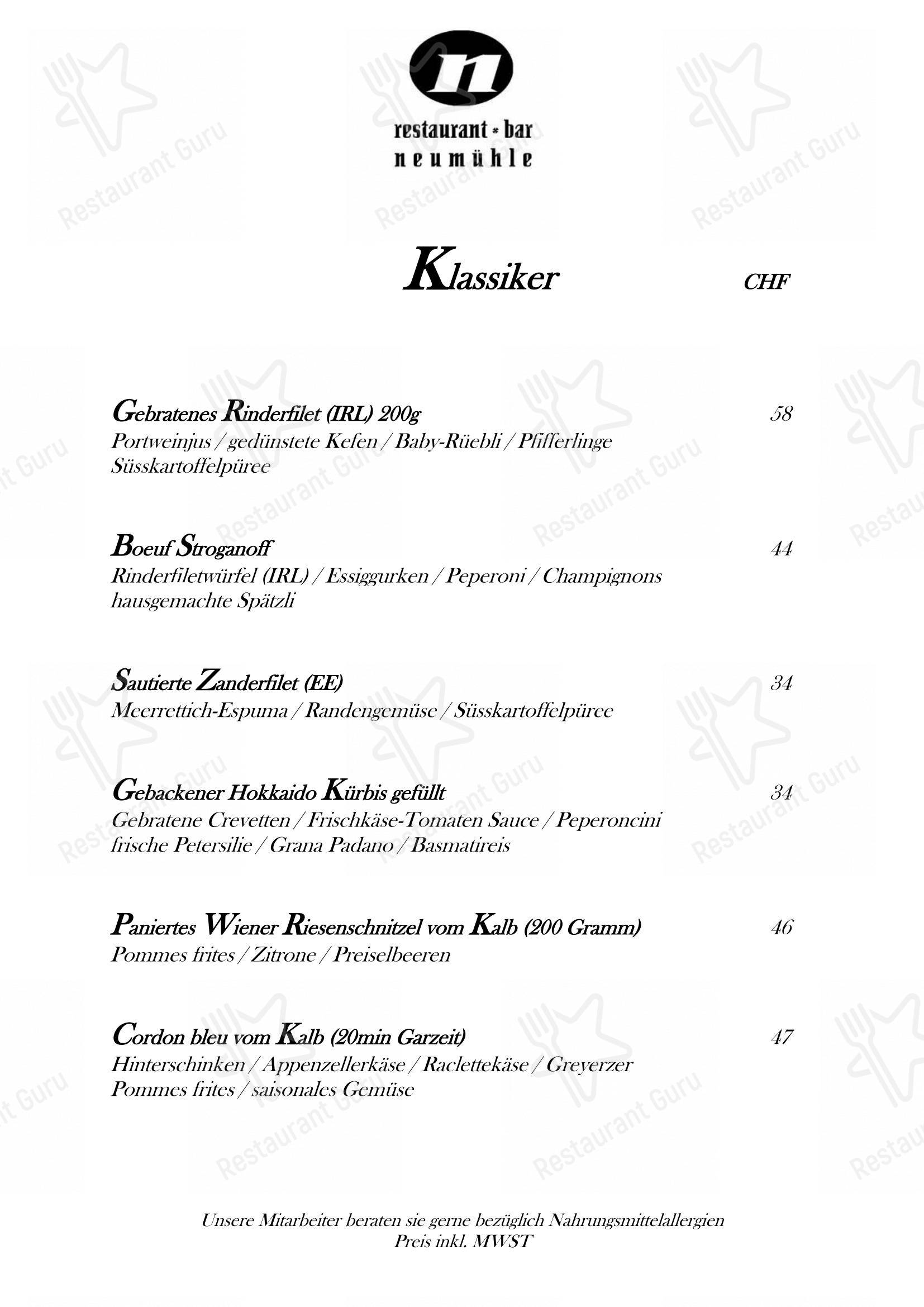 Menu bar per Neumühle pub & bar