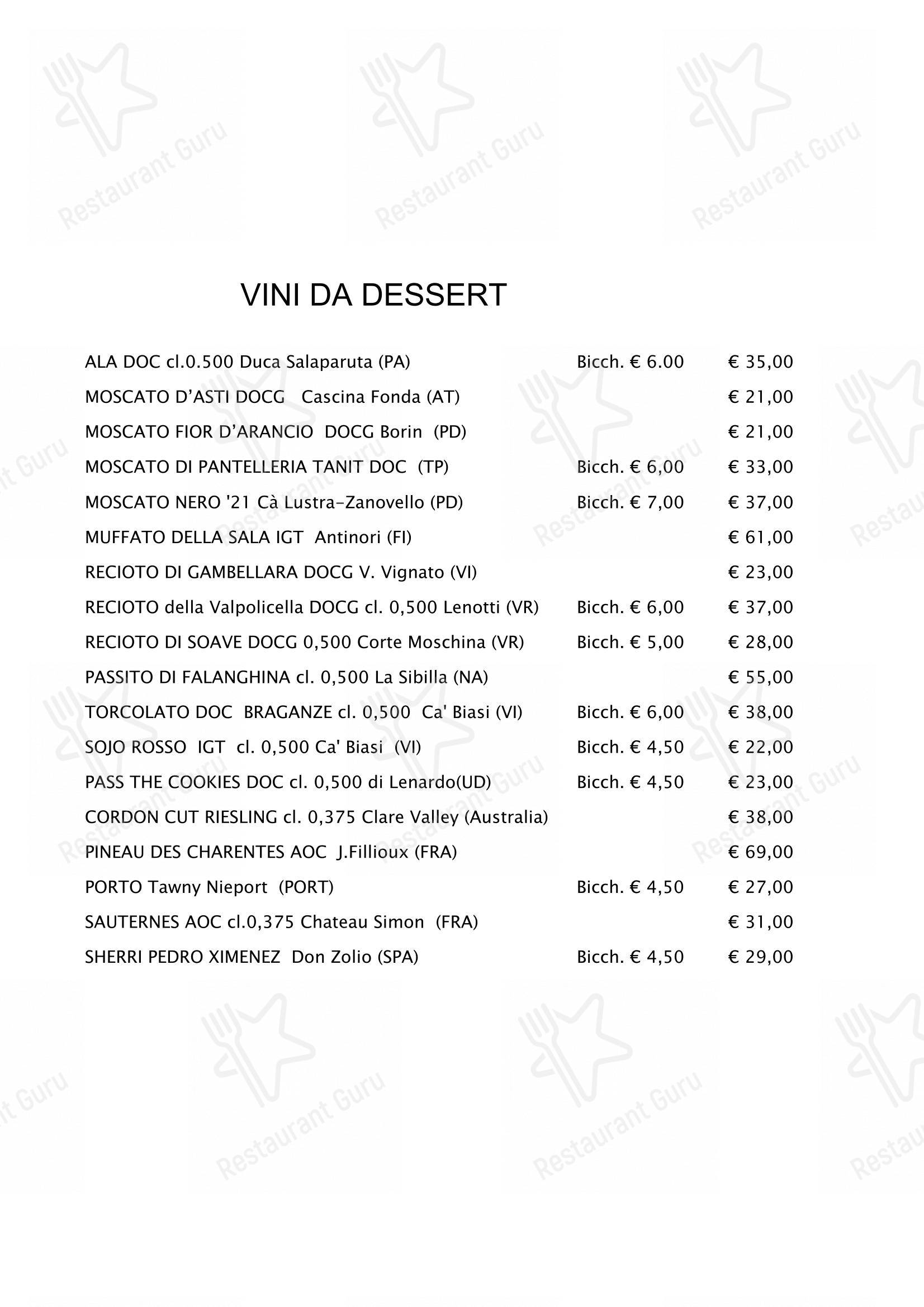 Menu pour Opera Terza restaurant