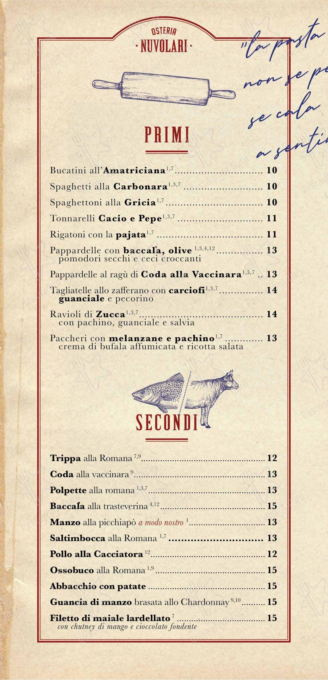 菜单 per Osteria Nuvolari in Roma
