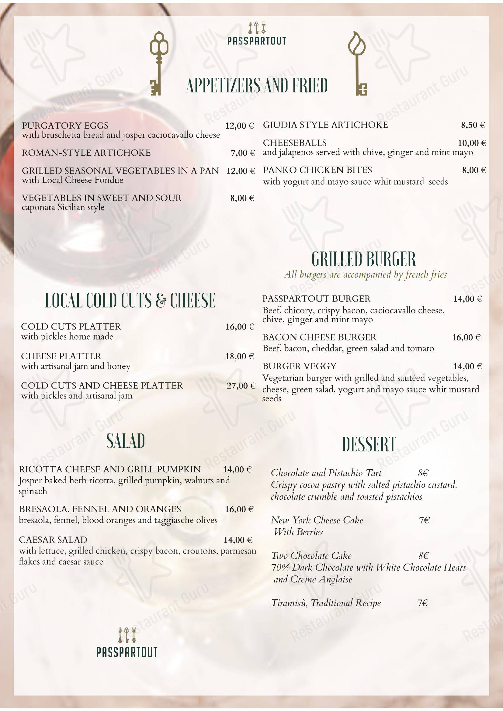 Passpartout Ristorante, Roma - Borgo Pio, 50 in Roma - Menu