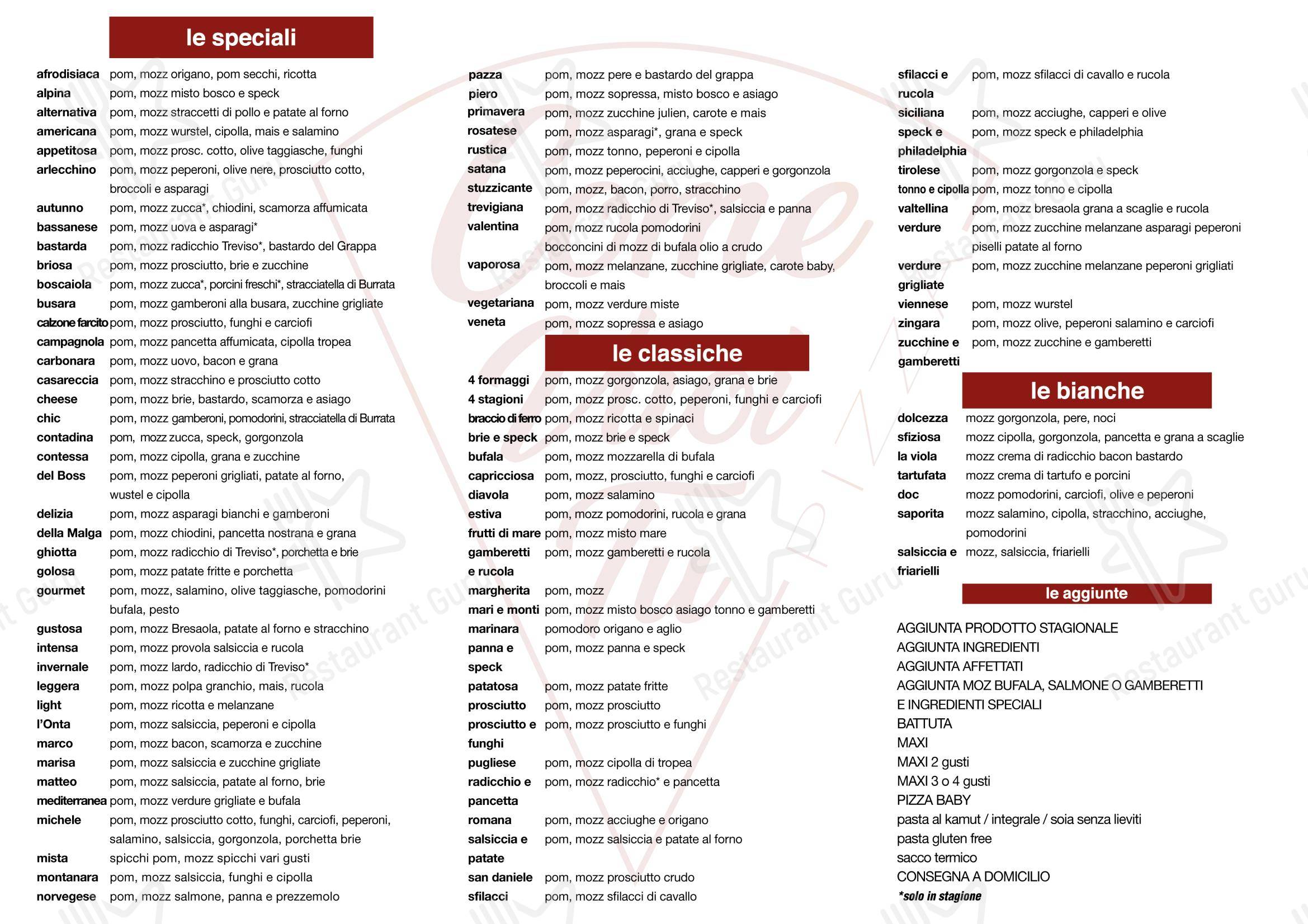 Pizzeria Come Vuoi Tu Rosà in Rosà - Menu