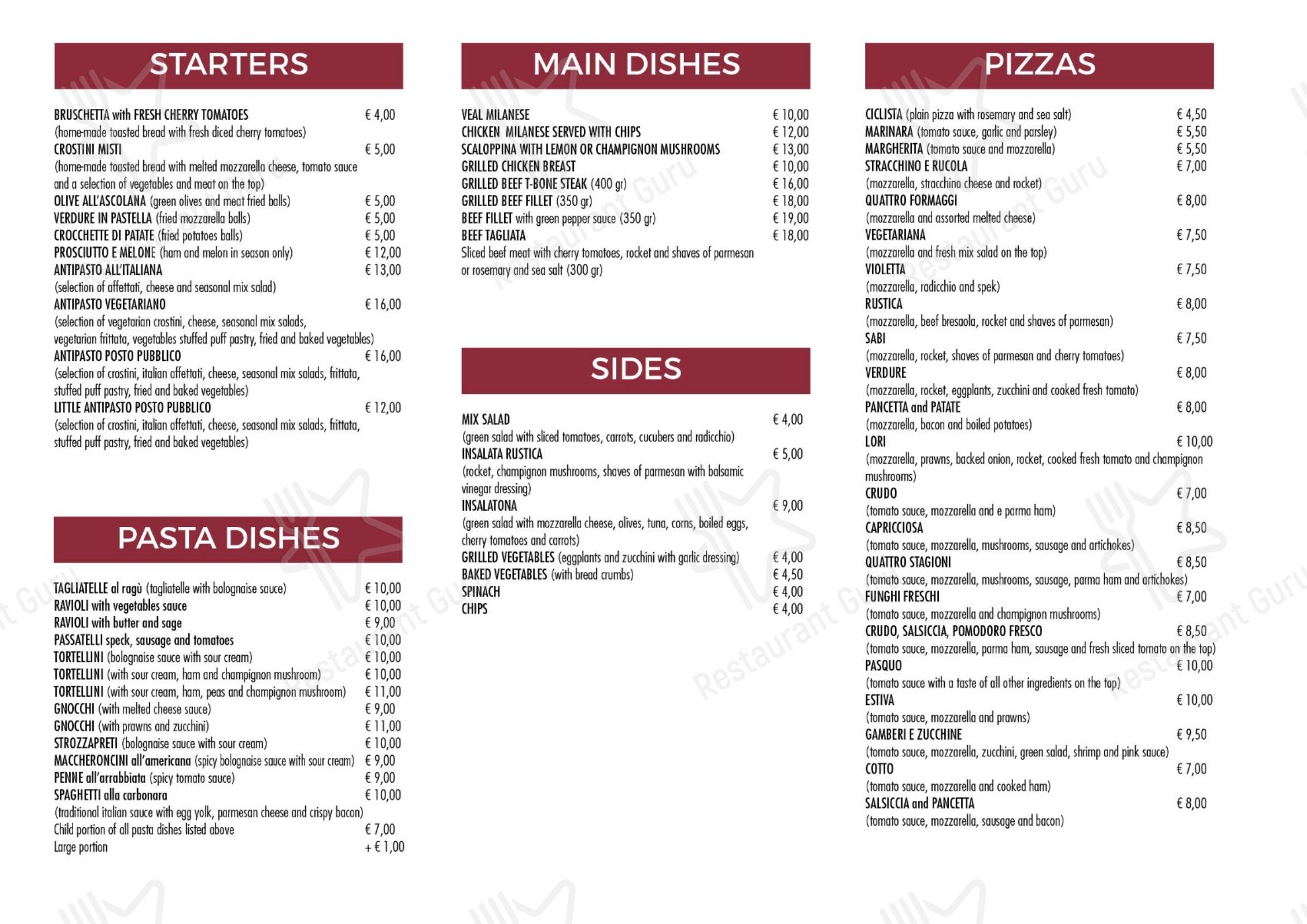 Menu di Pizzeria Posto Pubblico - Menu