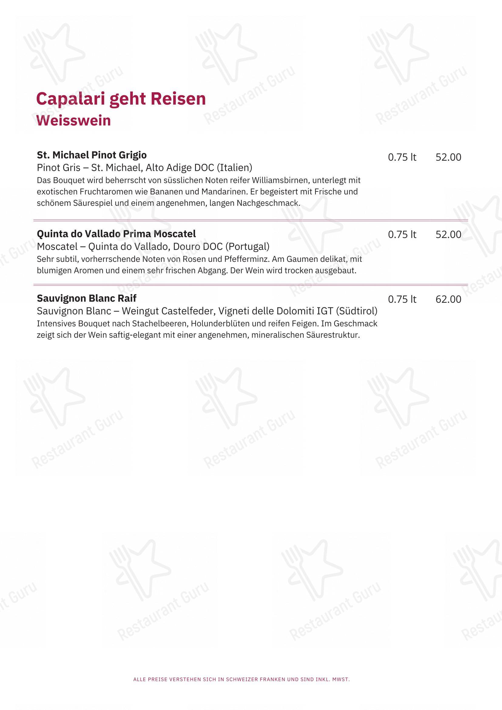 Menu bar per Restaurant Capalari in Falera