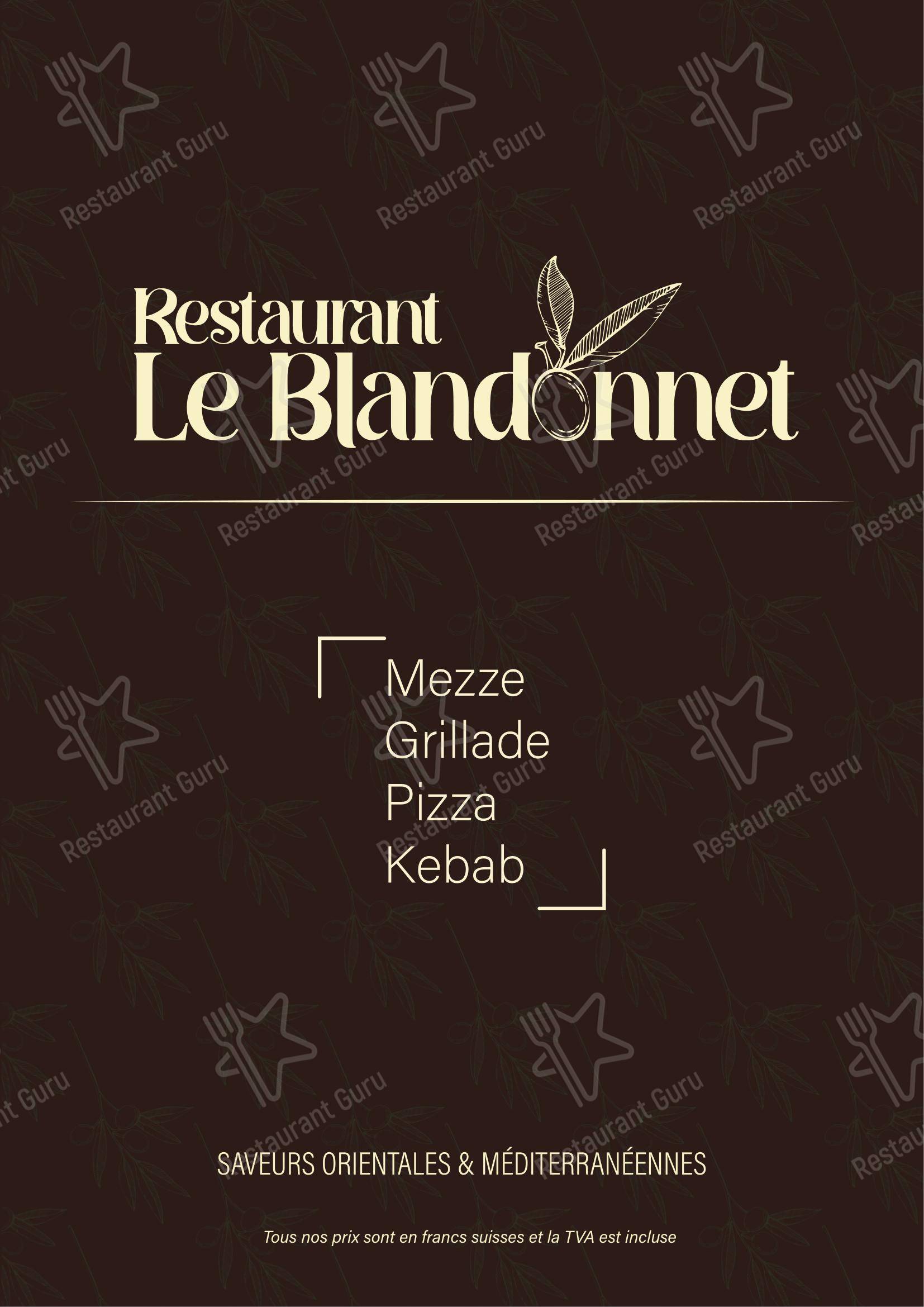 Menu per Restaurant Le Blandonnet pizzeria