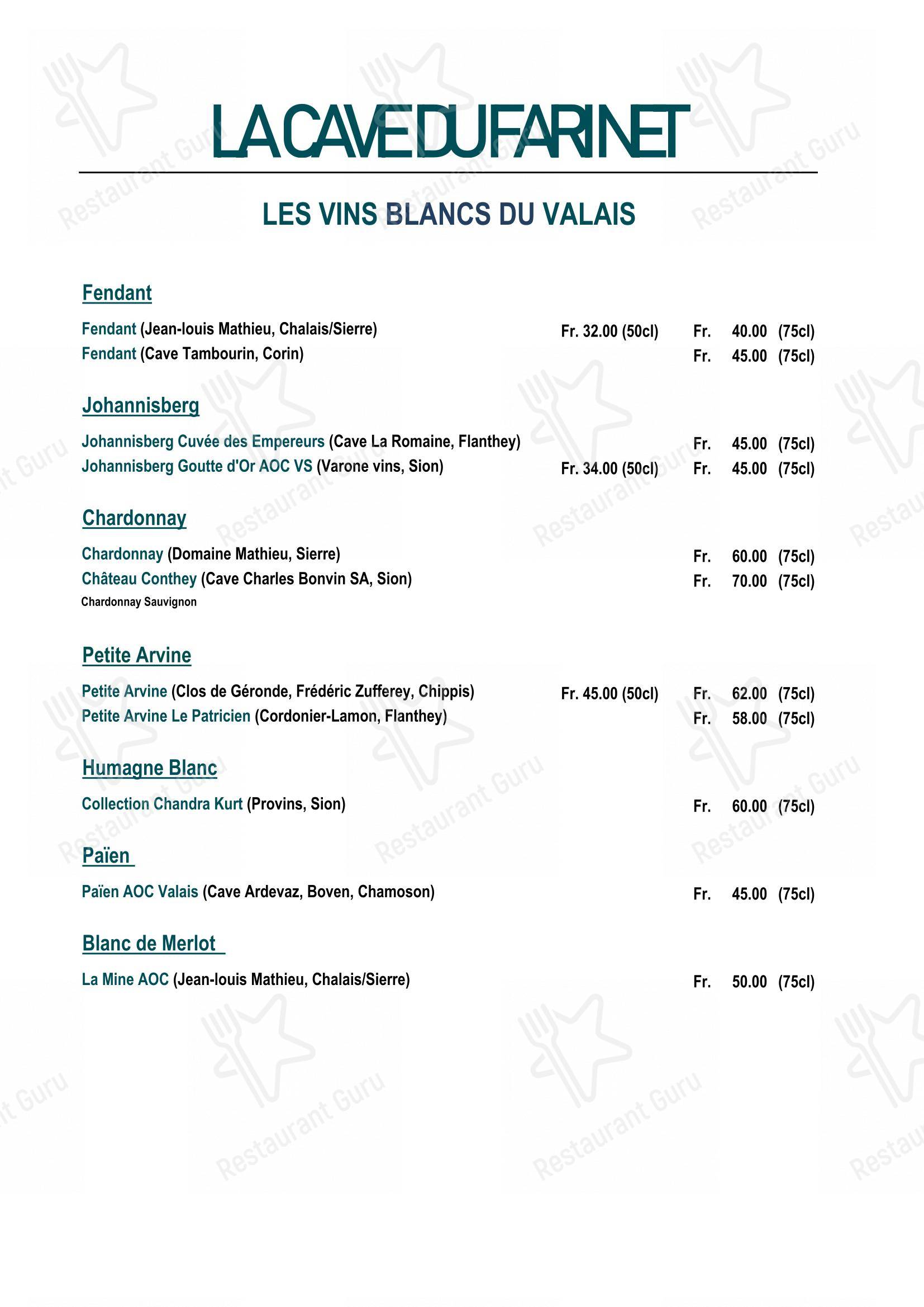 Menu di Restaurant Le Farinet - Menu