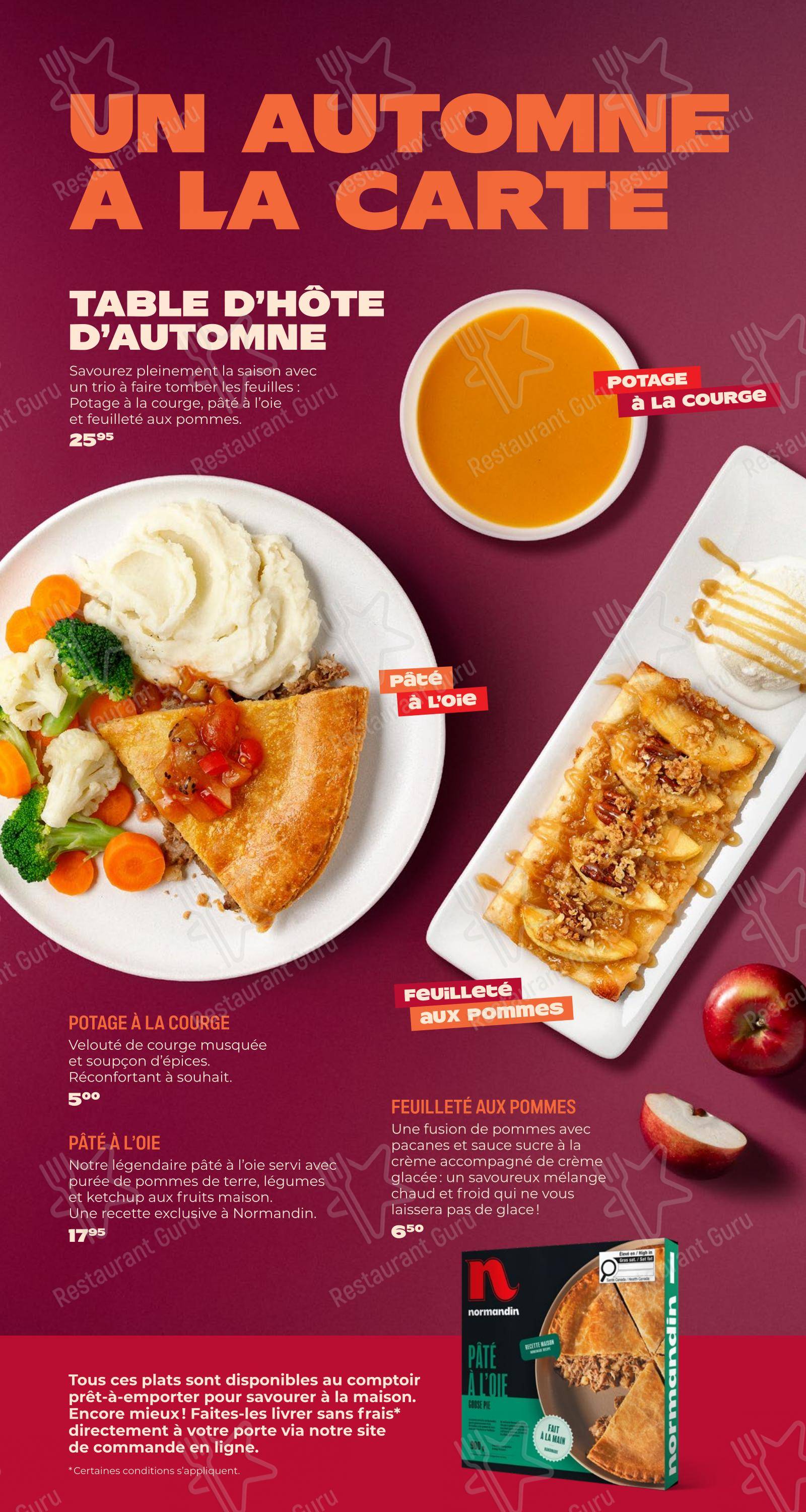 Menu pour Restaurant Normandin Rimouski pizzeria