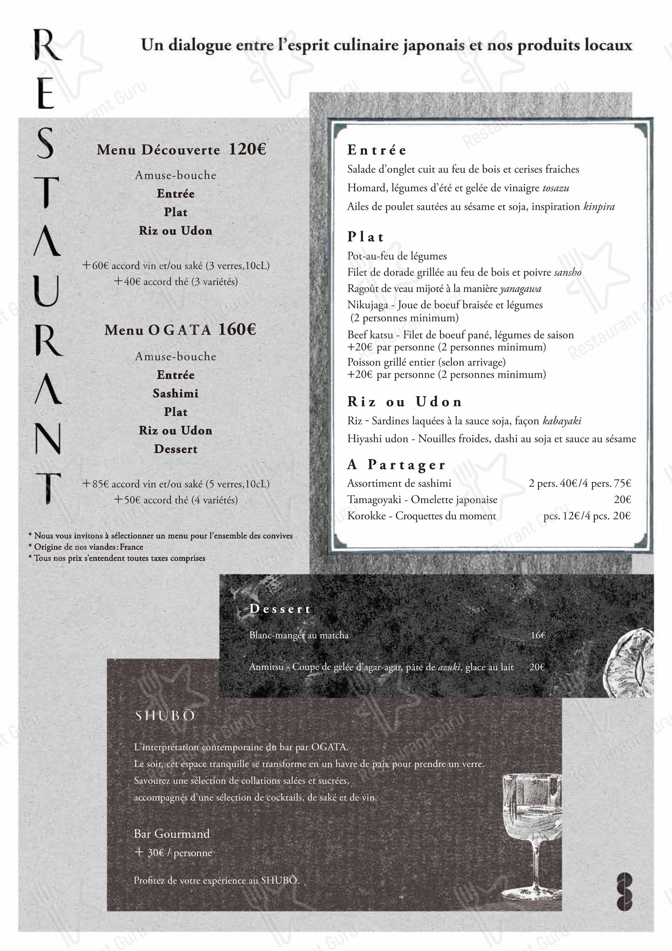 Menu pour OGATA Paris - Menu bar
