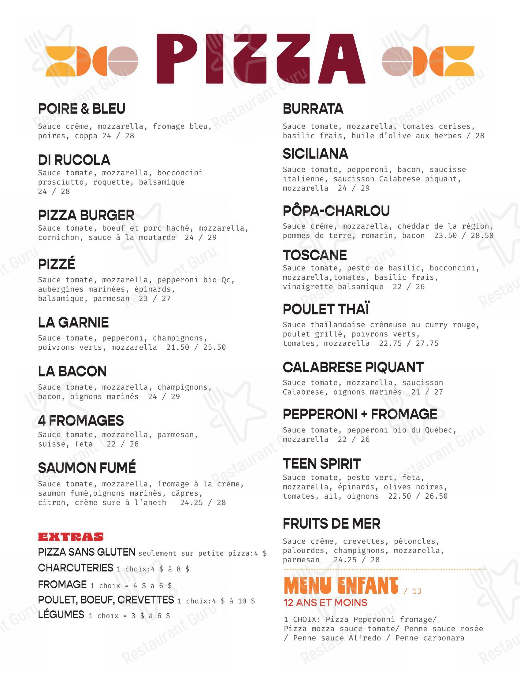 Menu pour Restaurant Pizzé restaurant à viande