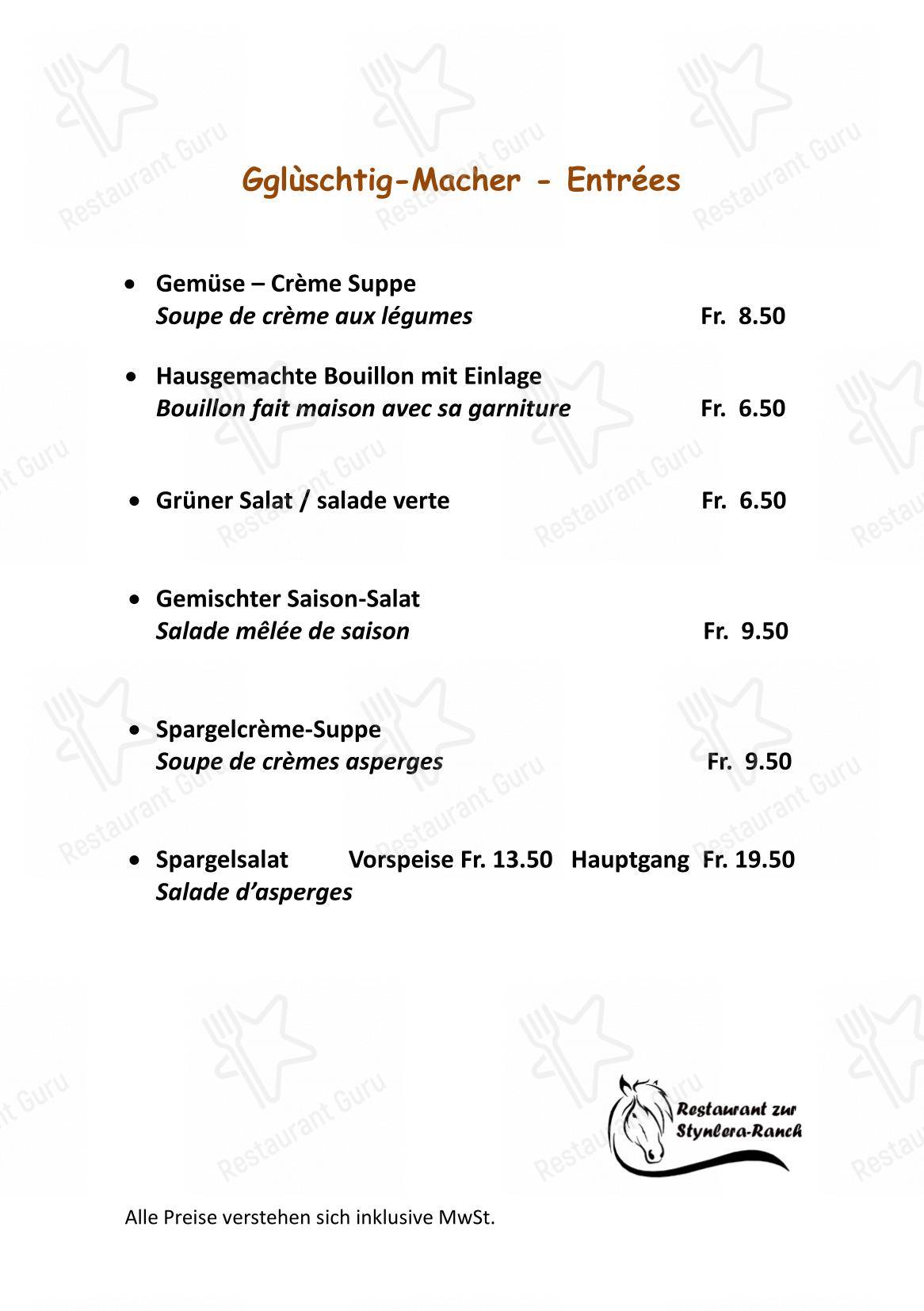 Restaurant zur Stynlera-Ranch in Düdingen - Menu bar