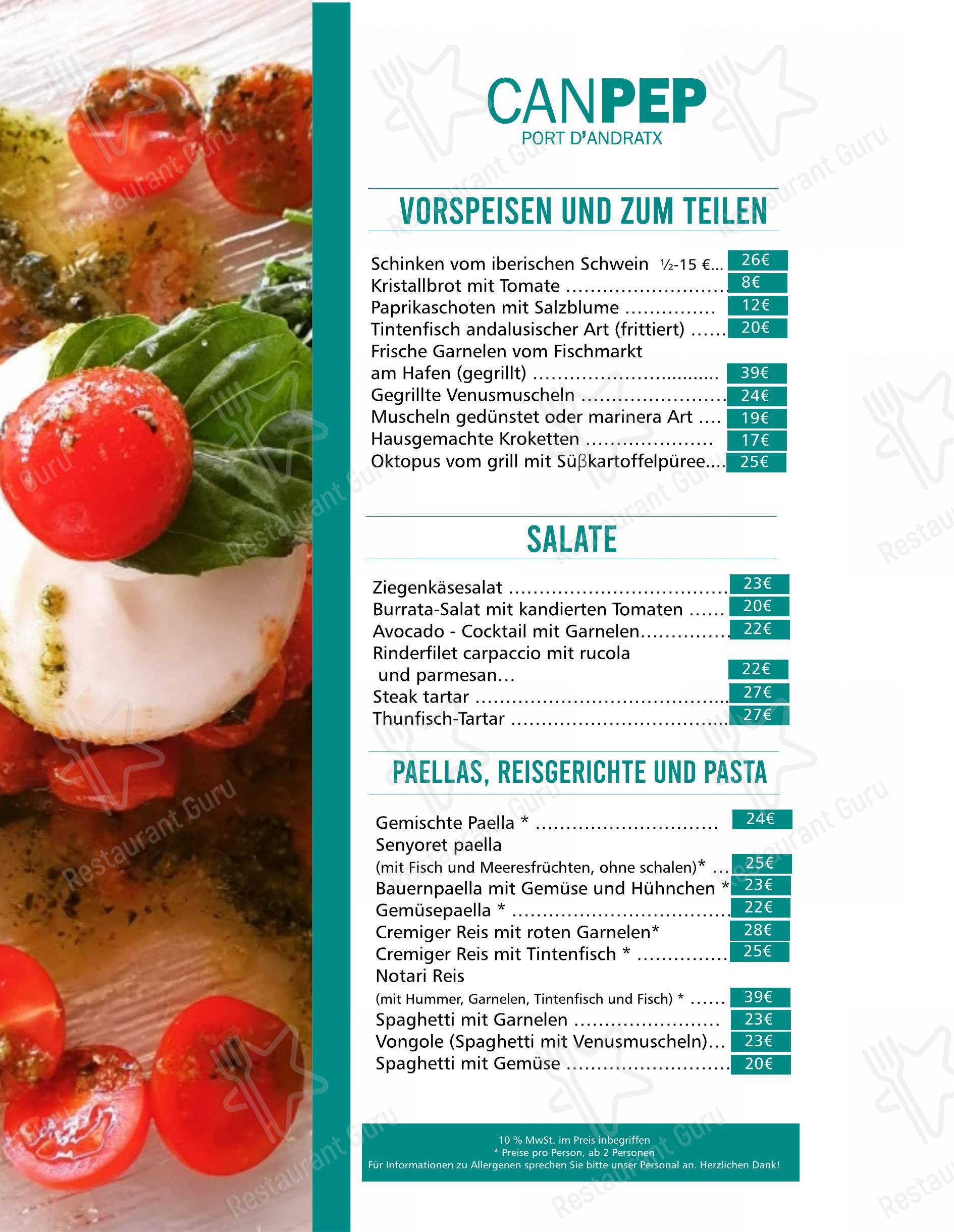 Restaurante Can Pep Puerto Andratx en Puerto de Andrach - Menu