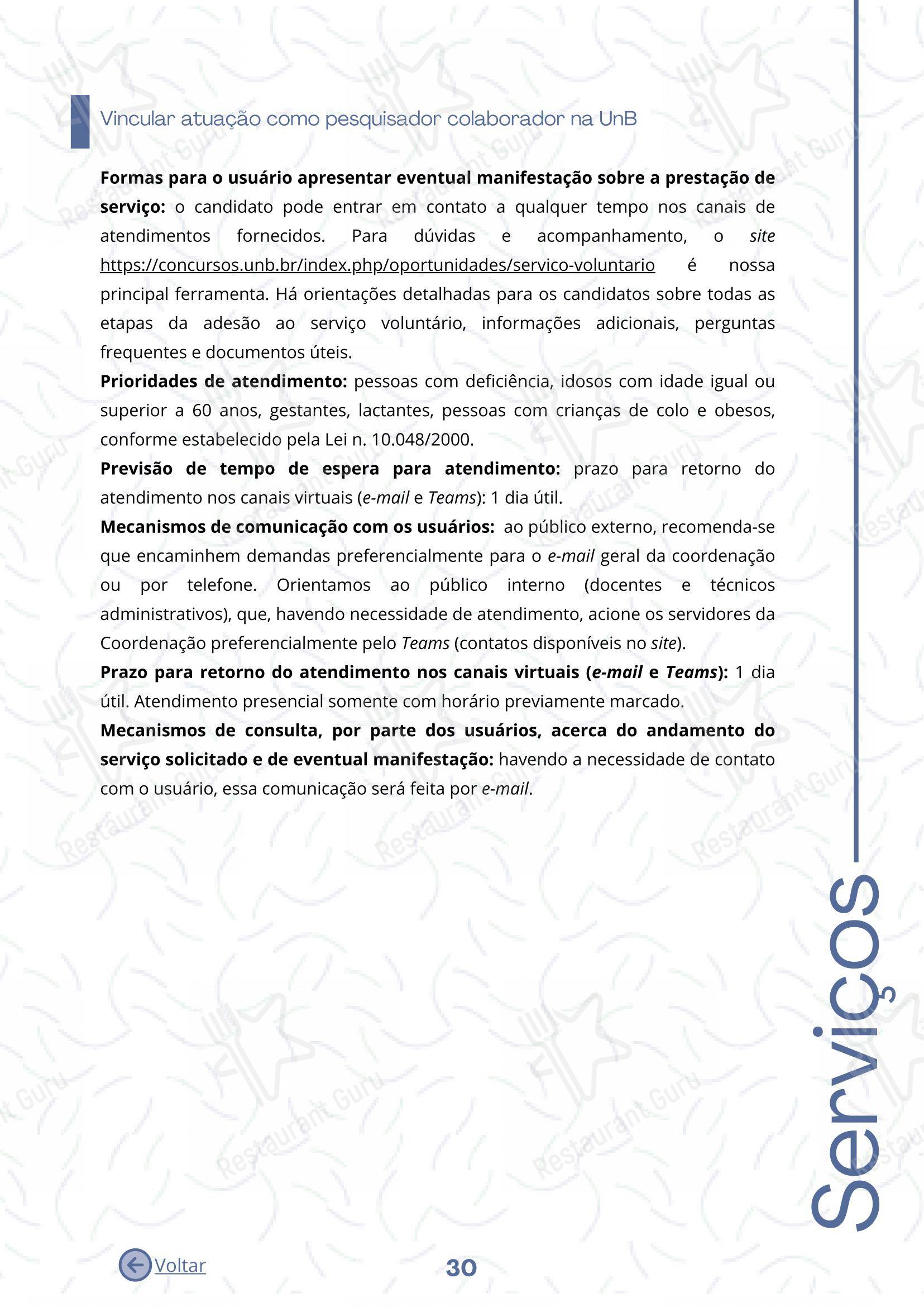 菜单 para Restaurante Universitário - RU ISM GOMES DE MATTOS em Brasília