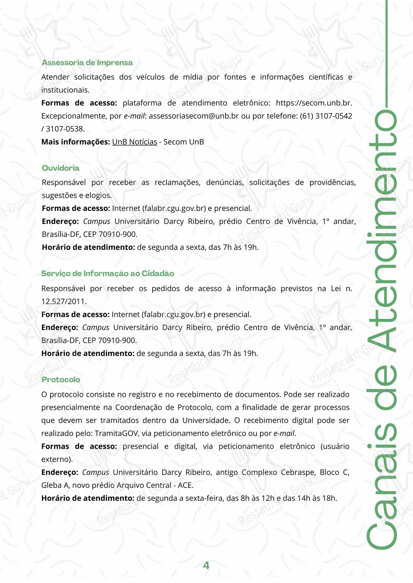 Основное меню para Restaurante Universitário - RU ISM GOMES DE MATTOS restaurante