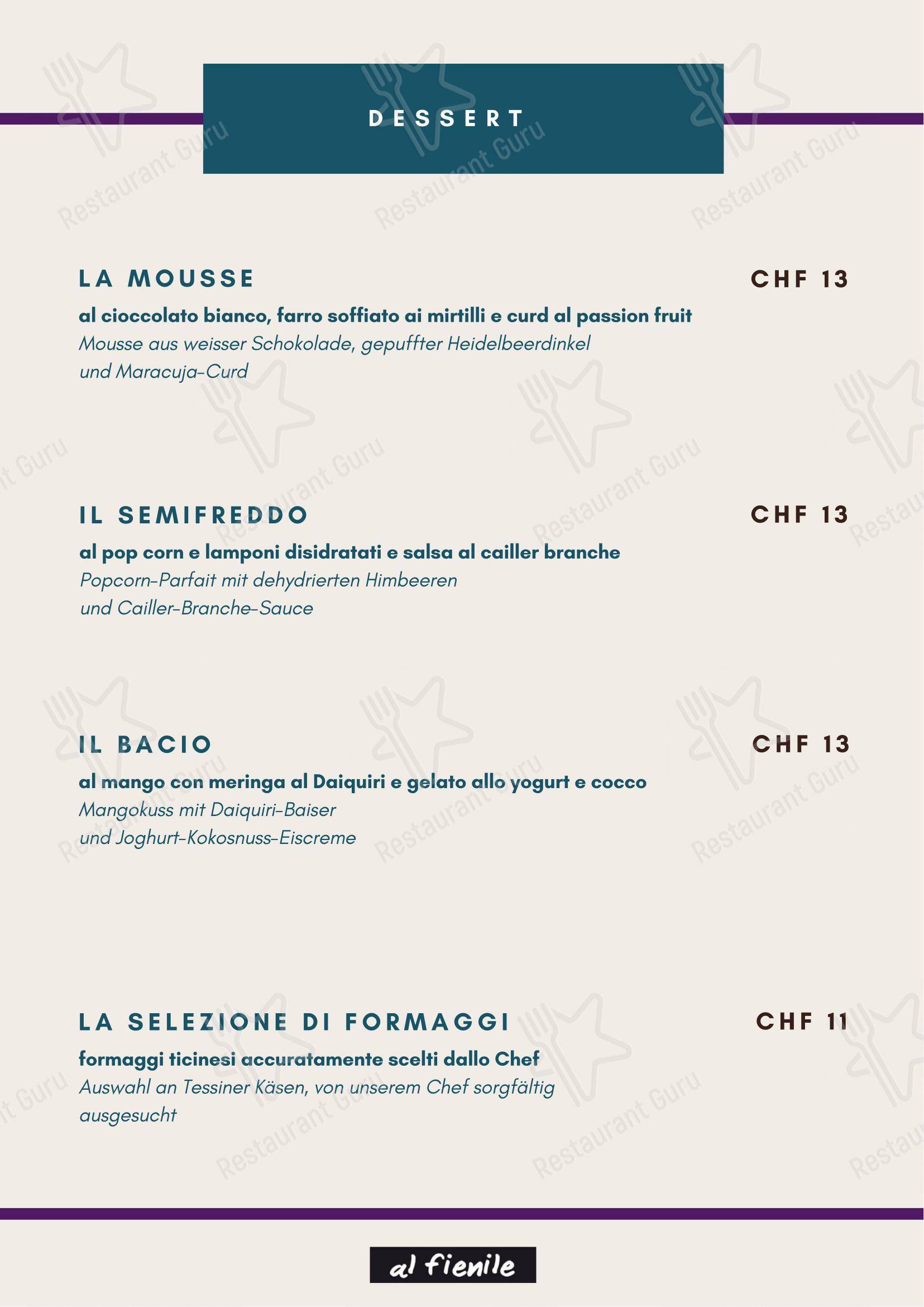 Menu di Ristorante Al Fienile - Menu bar