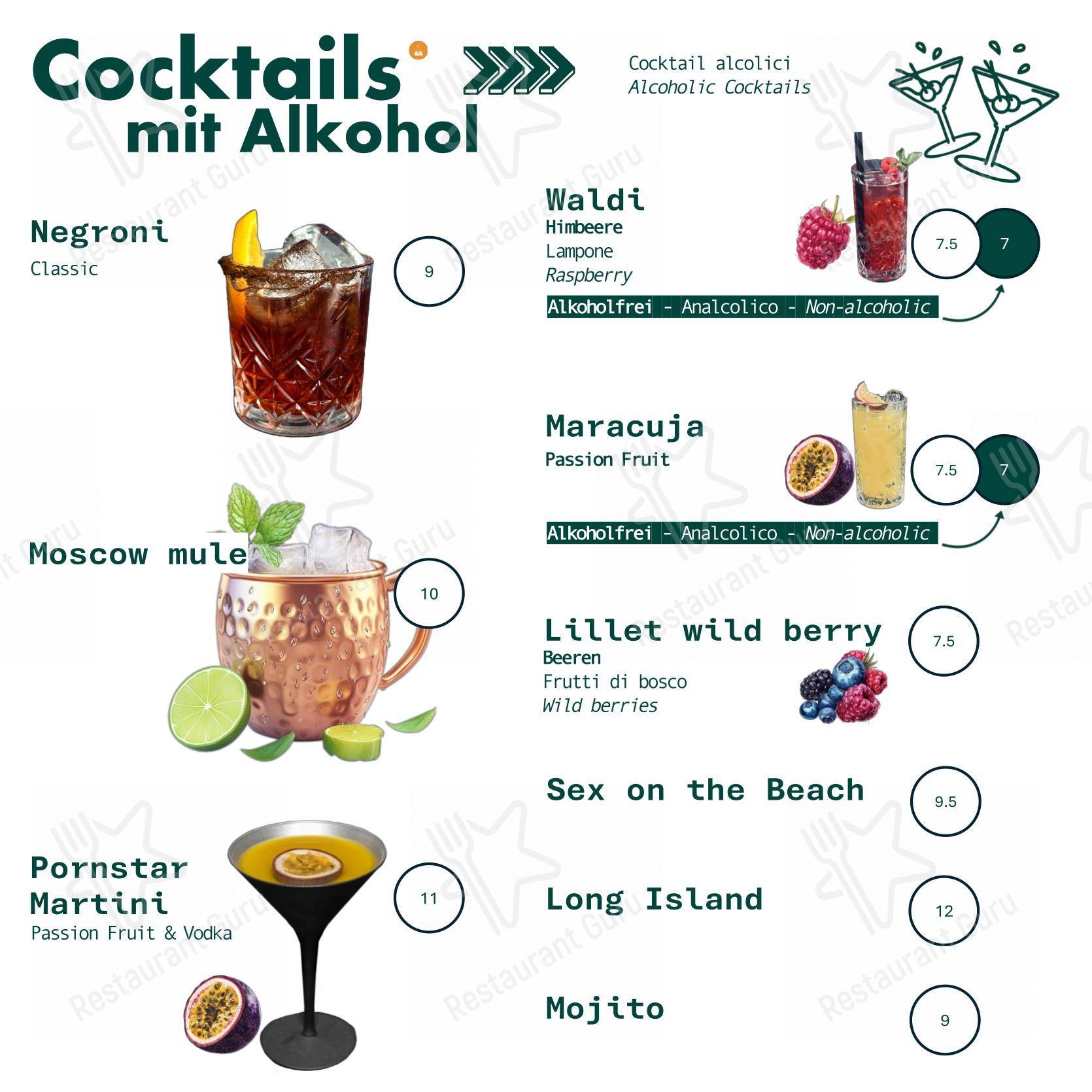 菜单 per Ristorante Cafè Flora Alpin Roof pub & bar