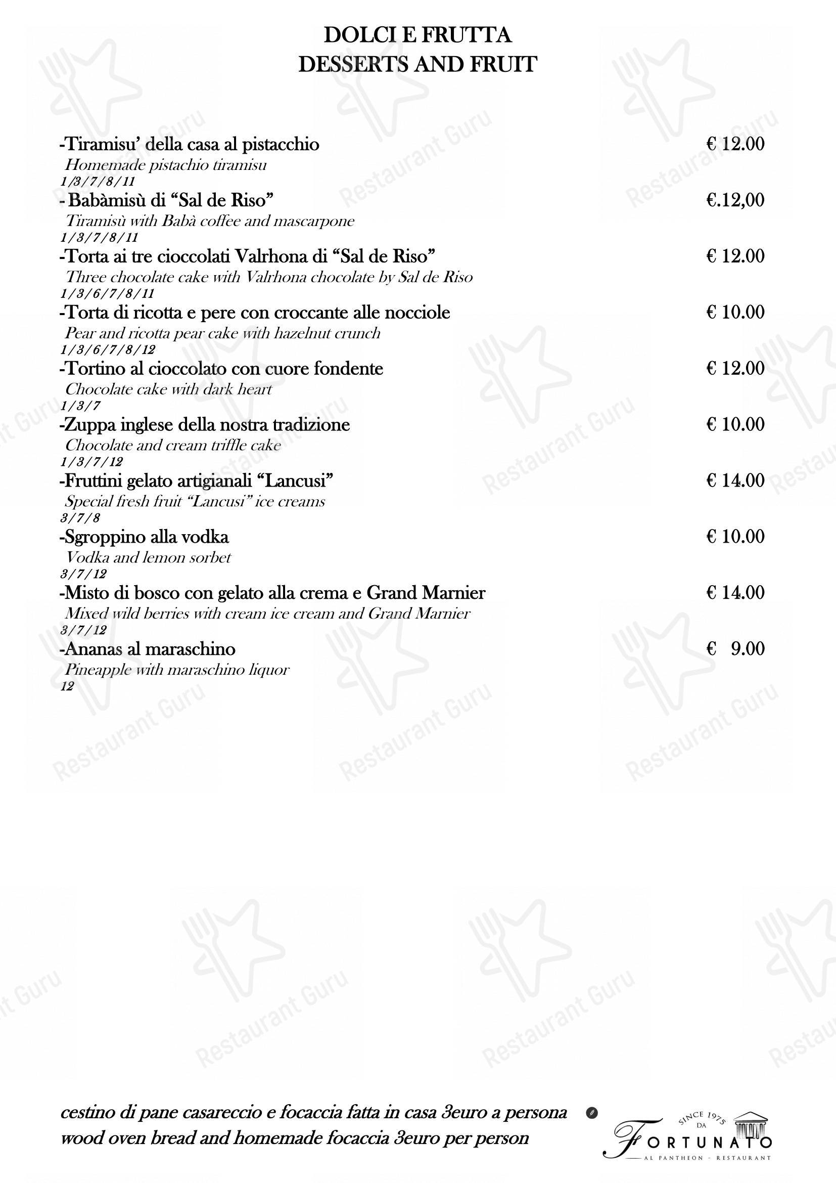 Ristorante Fortunato al Pantheon in Roma - Menu