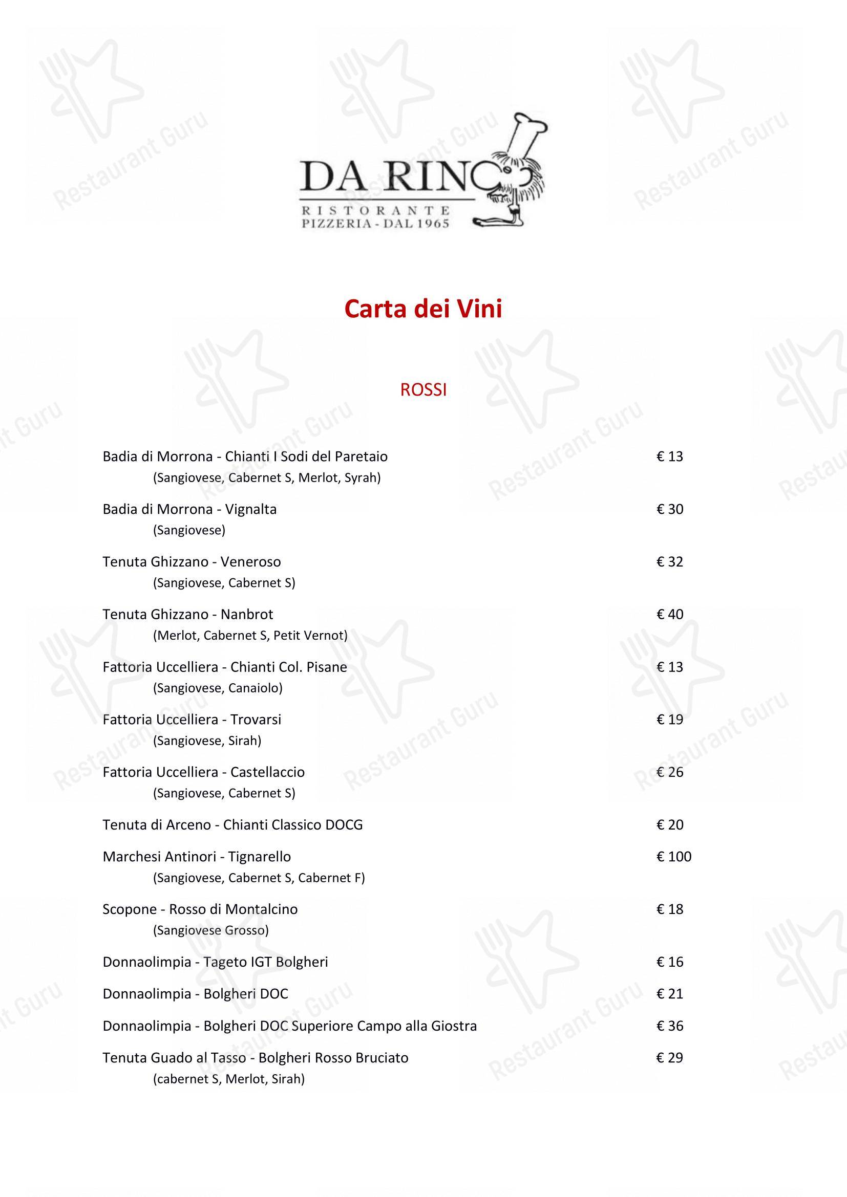 Ristorante Pizzeria Da Rino in Pisa - Menu bar