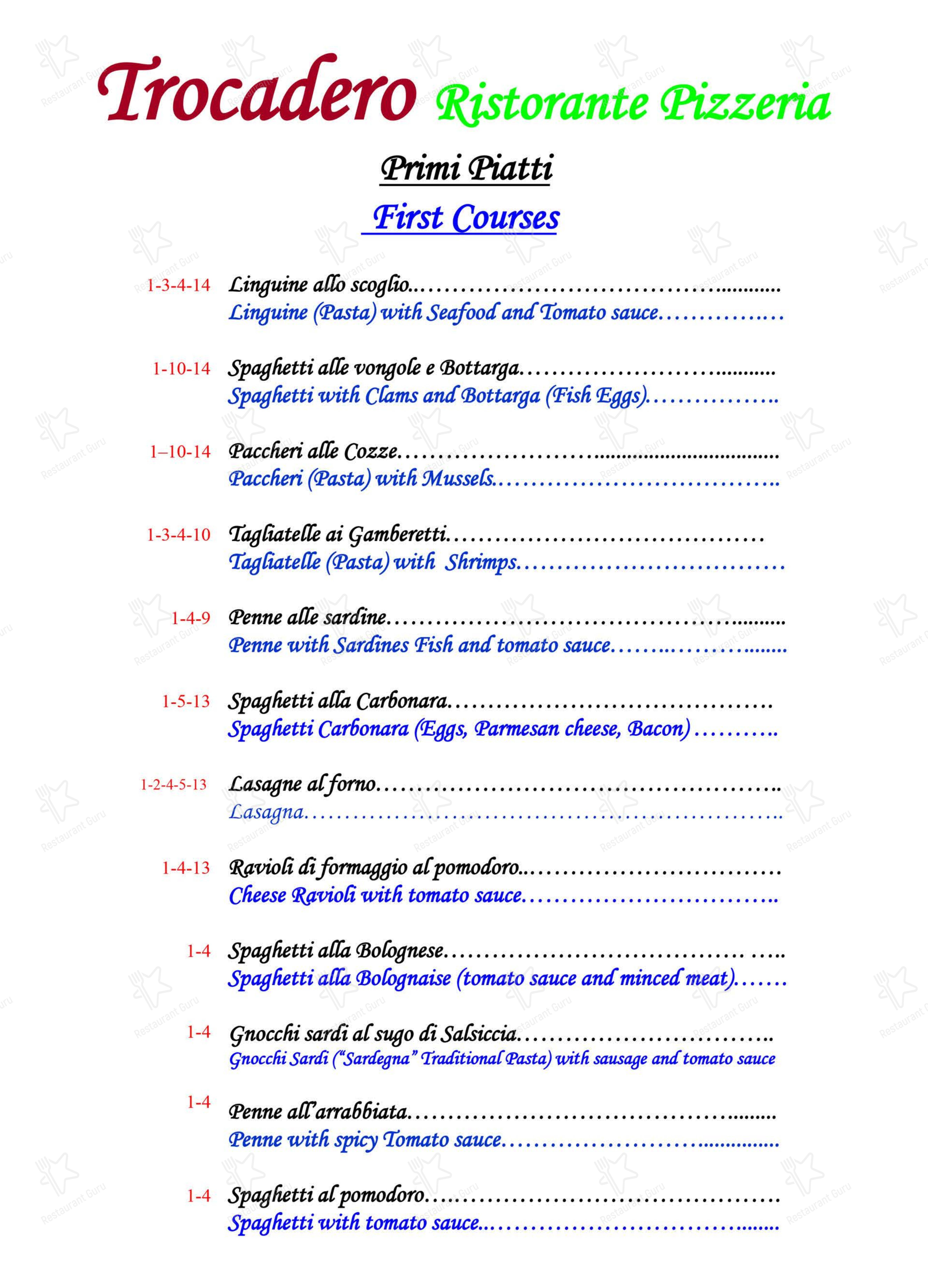 Ristorante Pizzeria Trocadero in Olbia - Menu