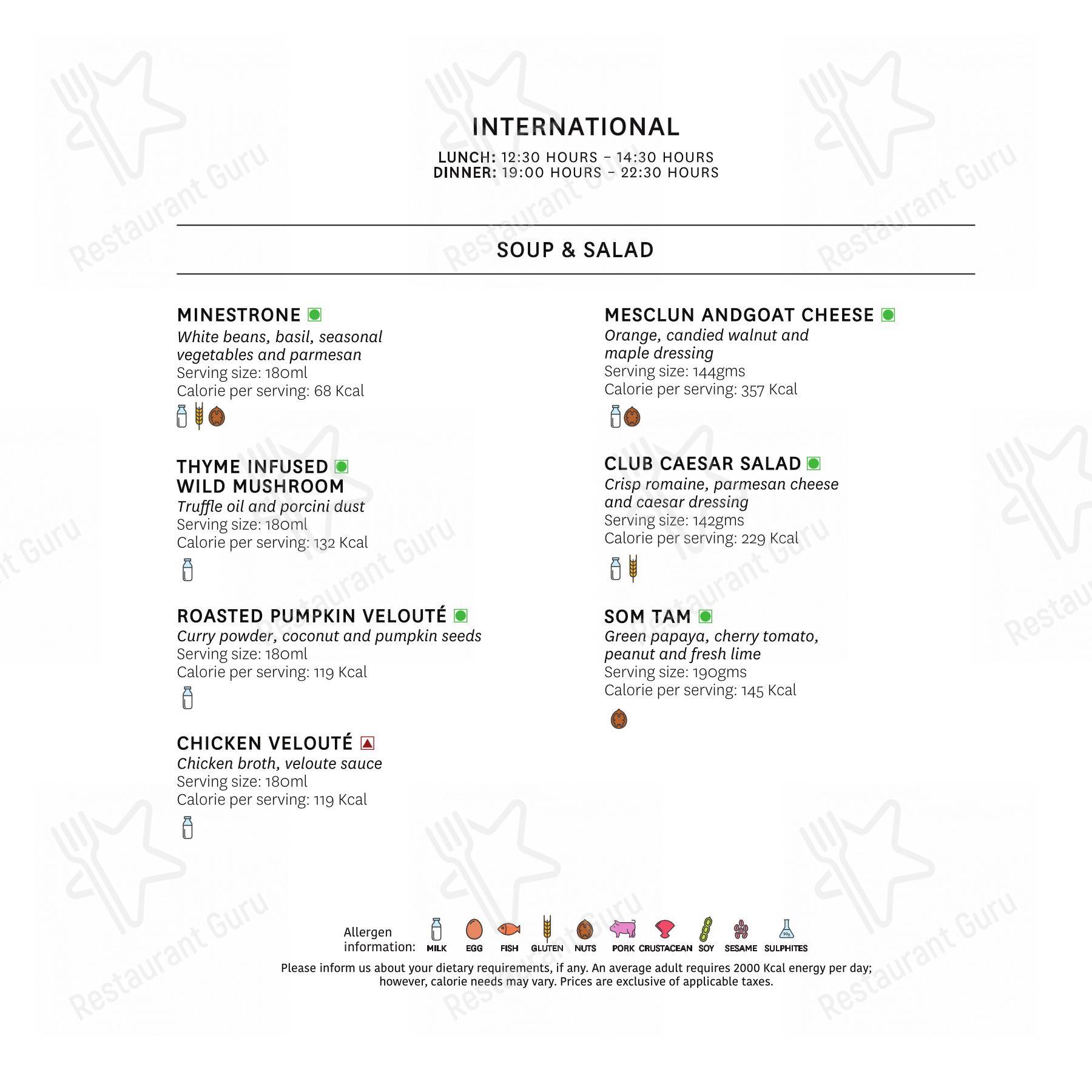 Menu for The Café at The Club in Thiruvananthapuram