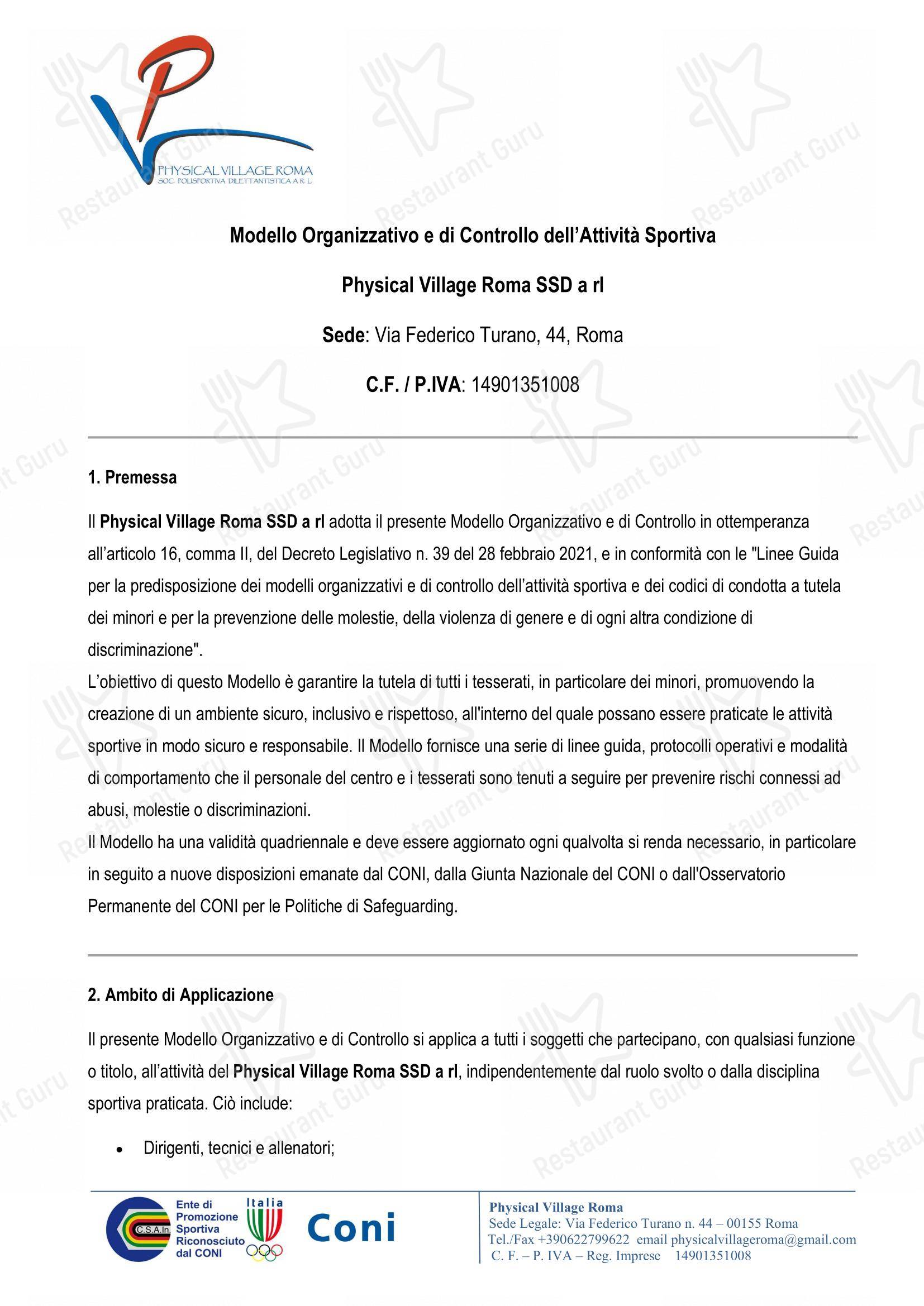 The Village American Restaurant in Roma - Menu