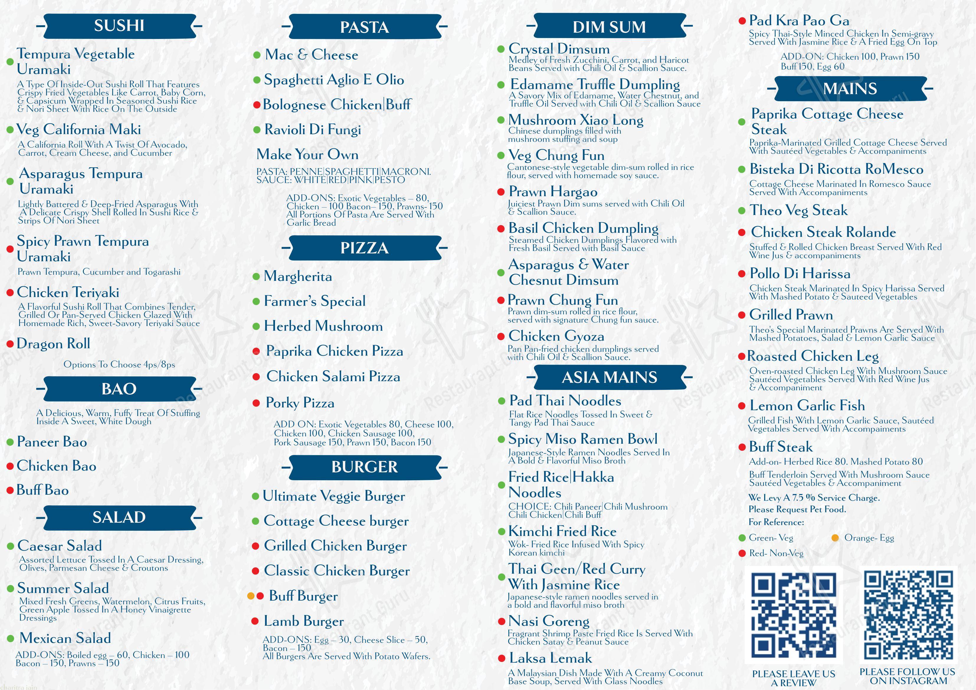 Theo Cafe in Bengaluru - Menu