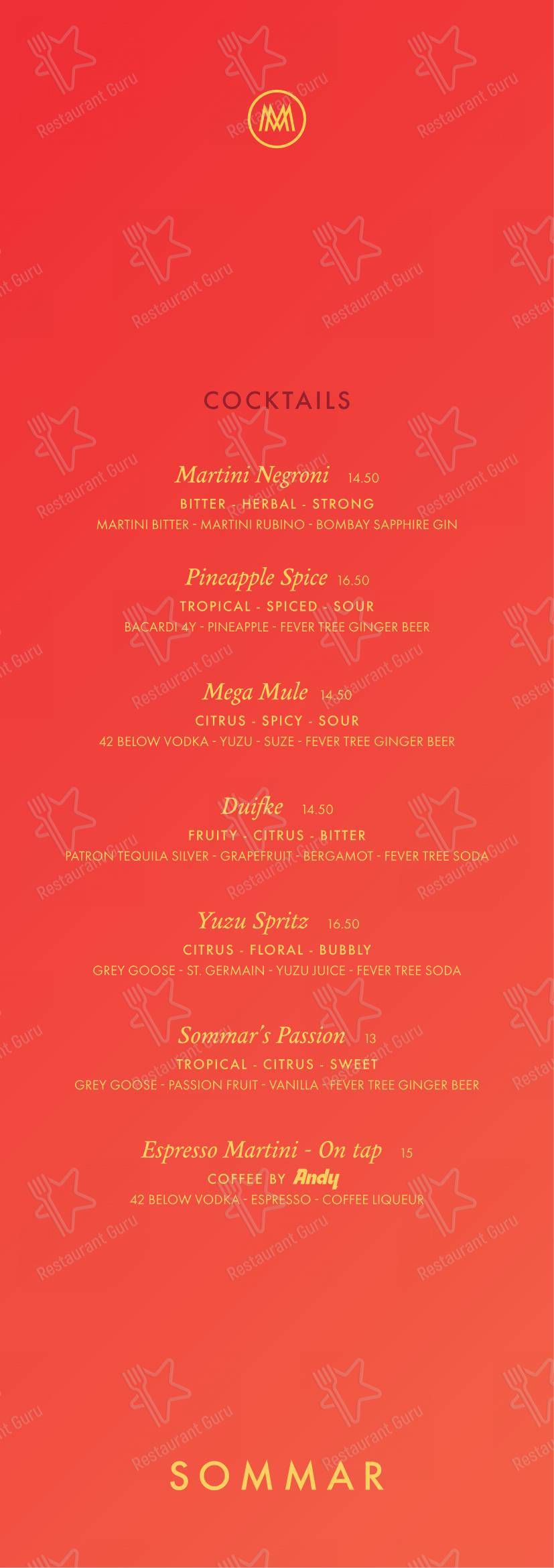 Menu pour Restaurant WINTAR - Menu bar