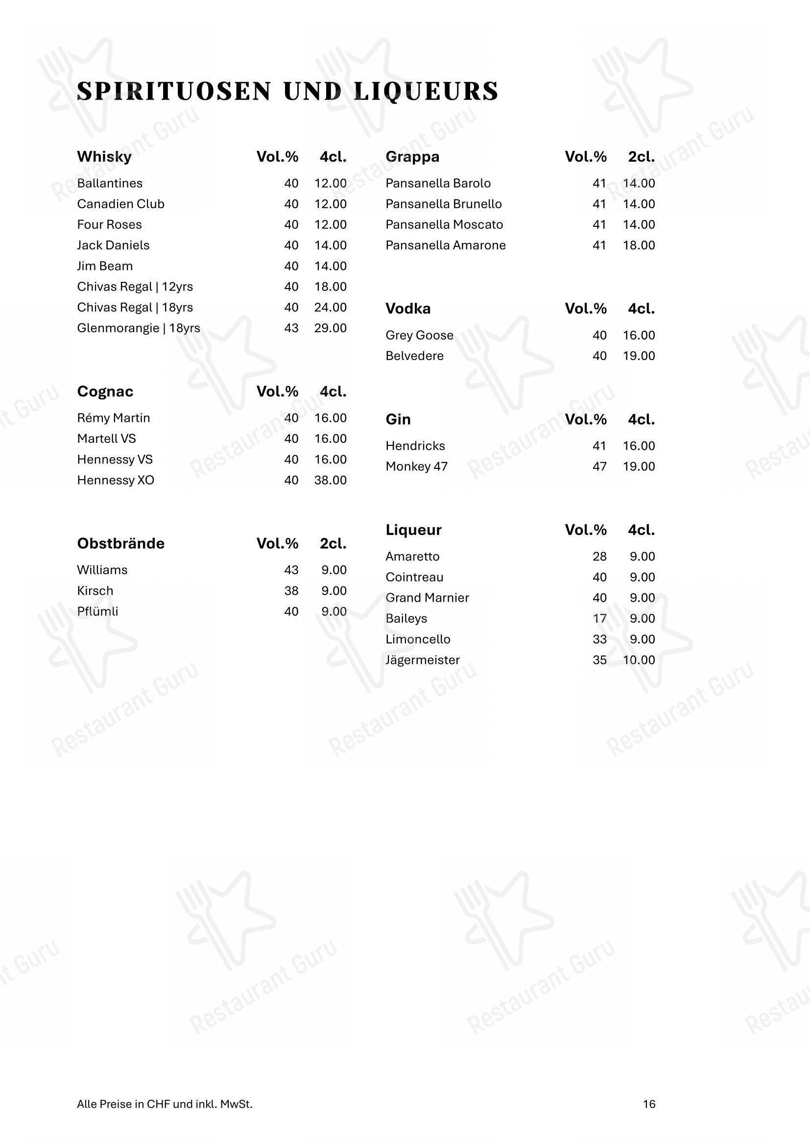 Menu di Zum Königstuhl - Schweizer Restaurant in Zürich Niederdorf - 菜单