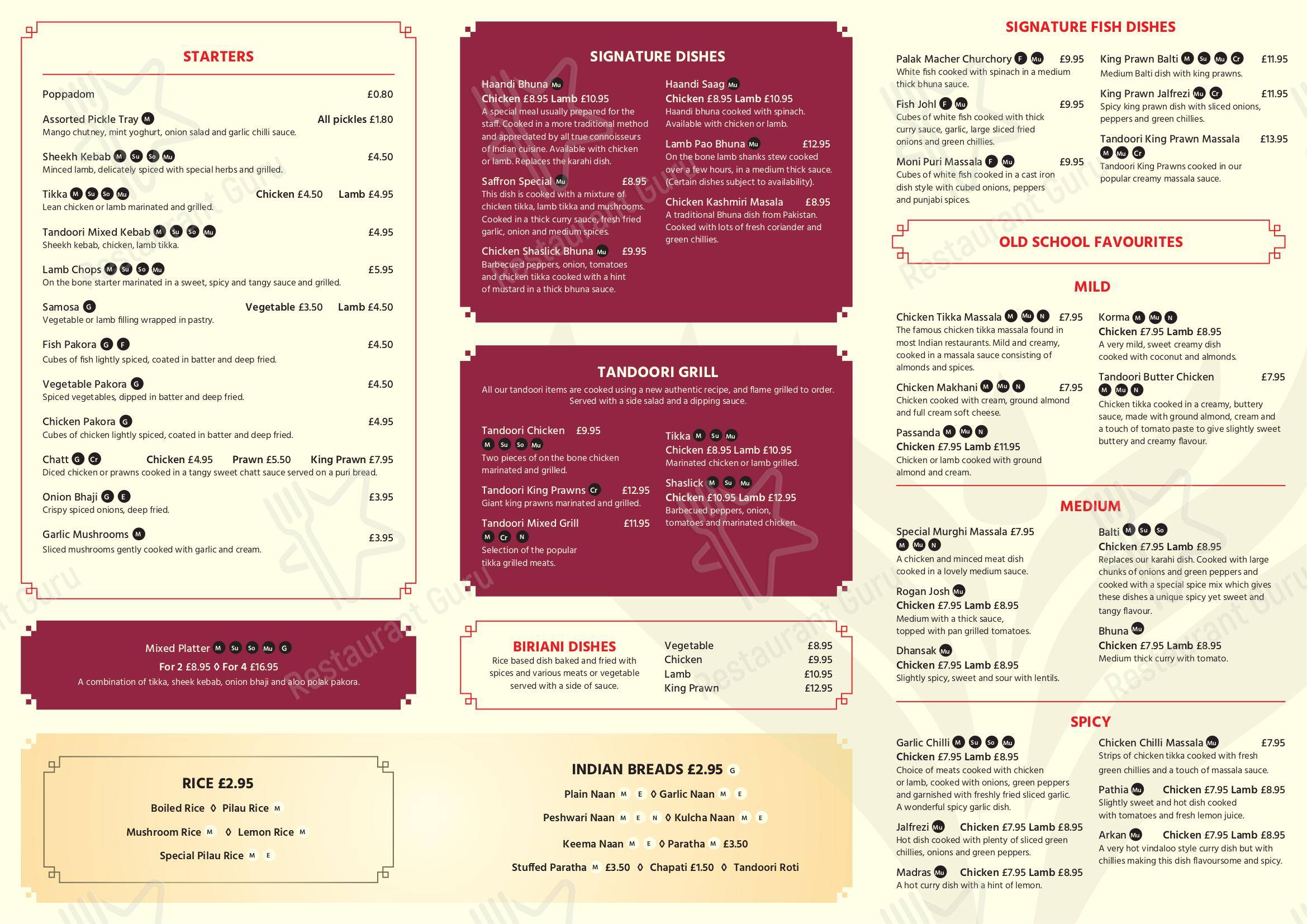 Menu at Saffron fast food, Bridlington