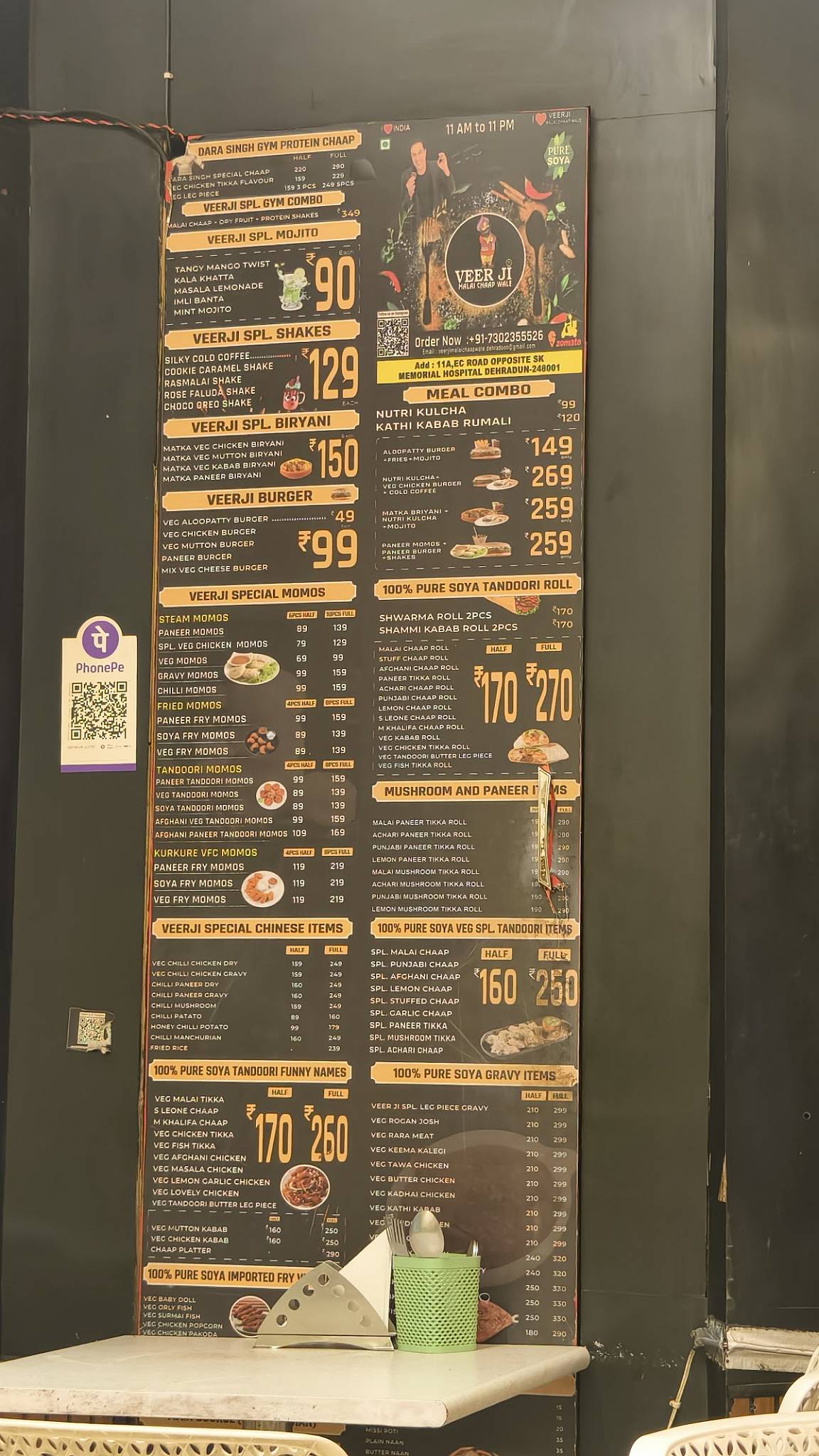 veerji malai chaap wale dehradun menu