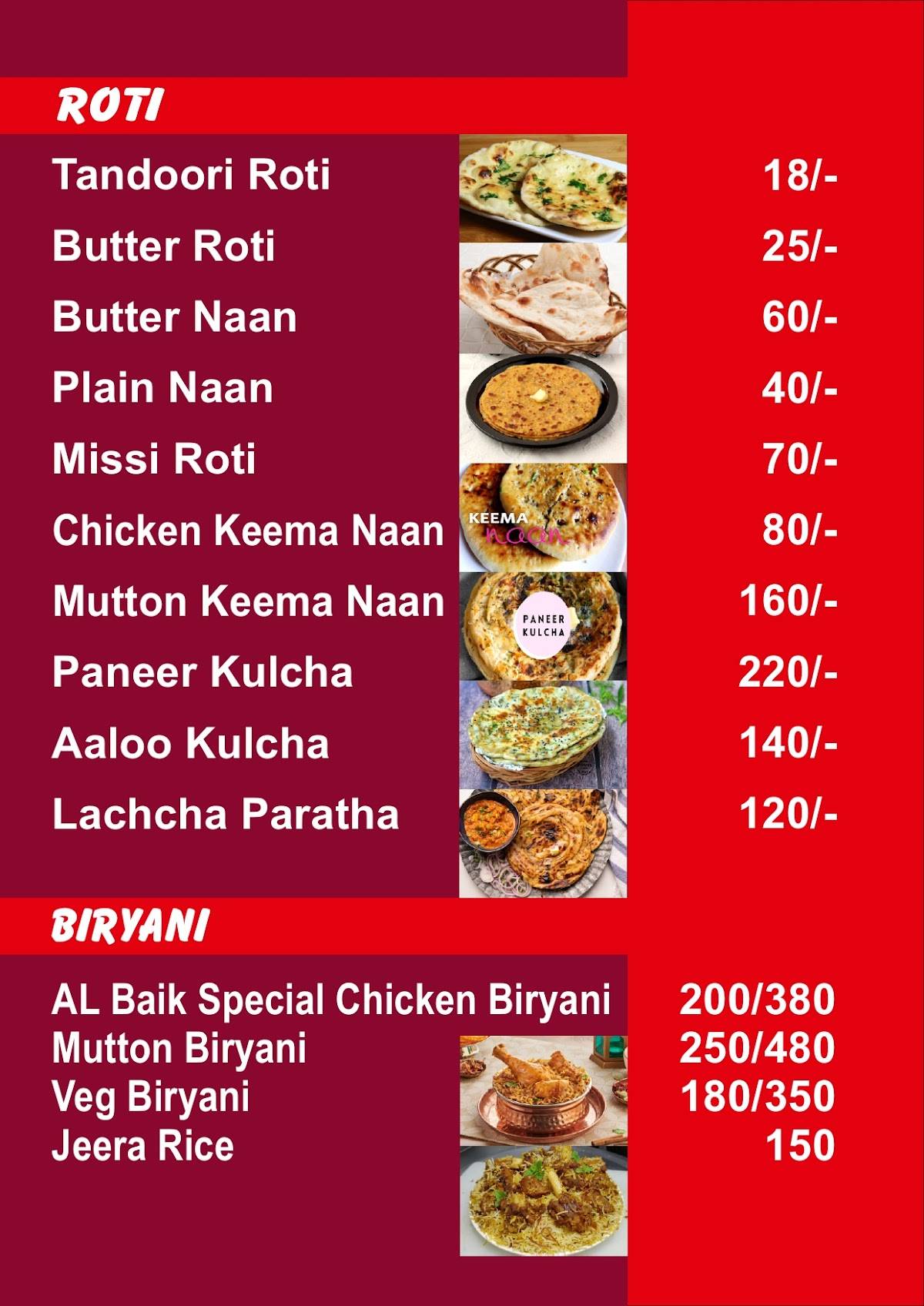 AL Baik Gajraula menu