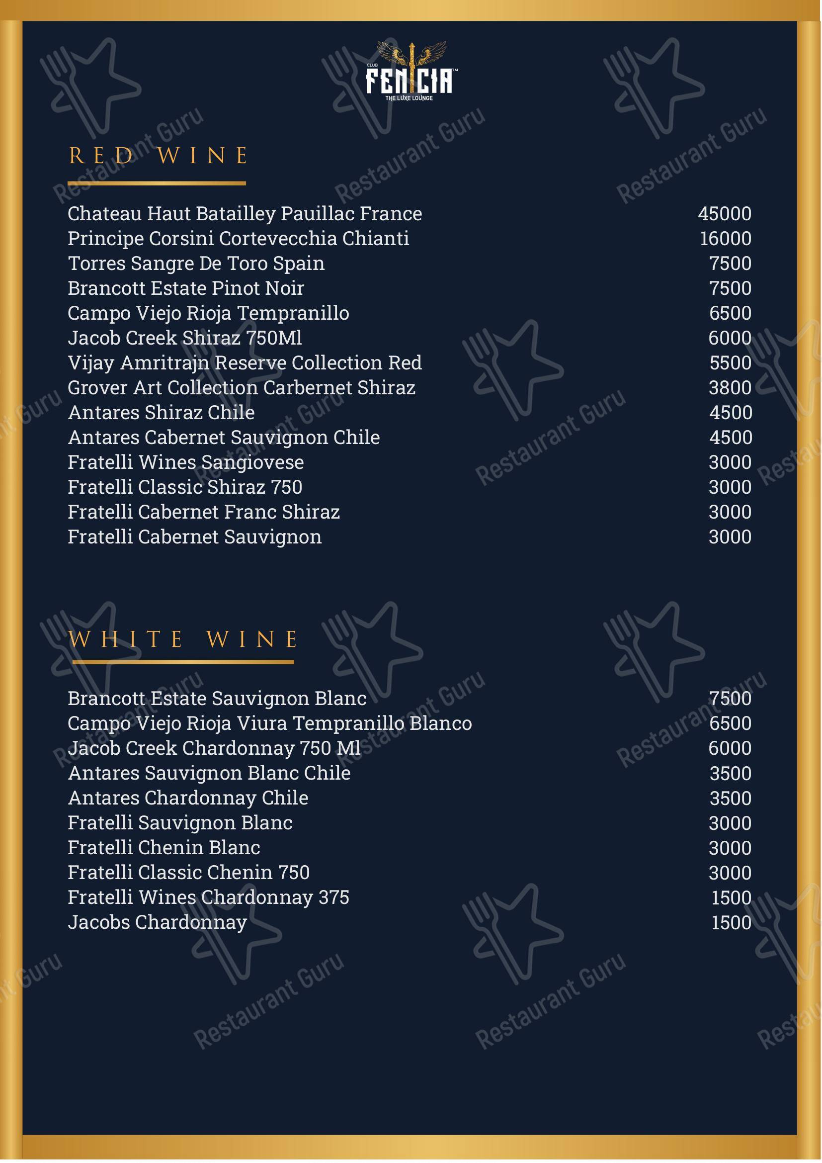 Menu for the CLUB FENICIA club