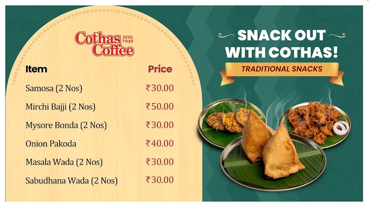 Cothas coffee menu