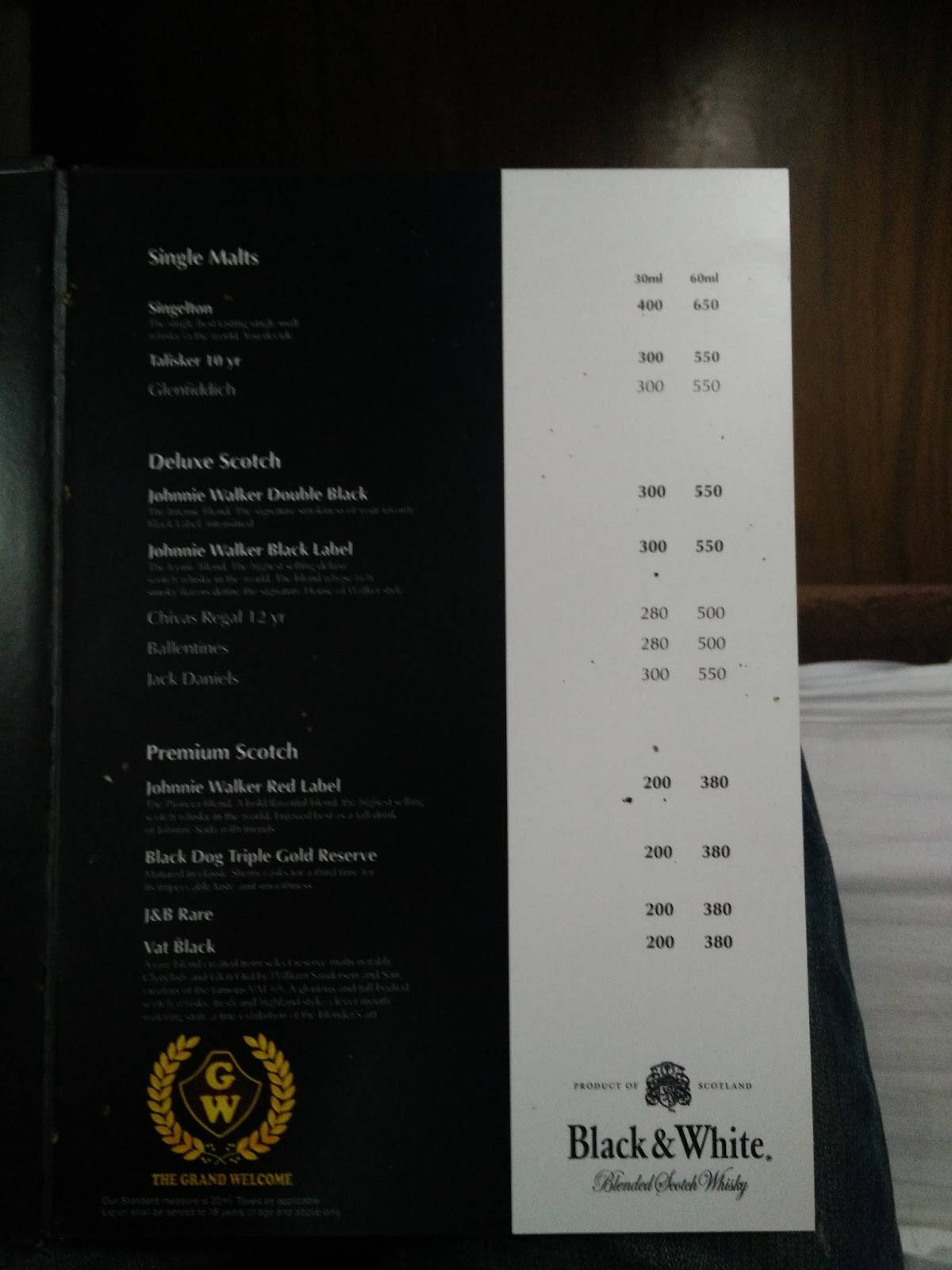 Menu at Musafir treat Babli Dhaba, India