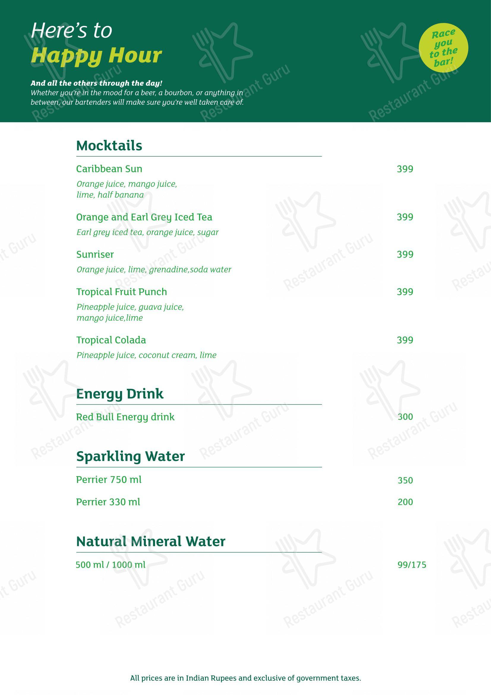 Menu for the Saptami restaurant