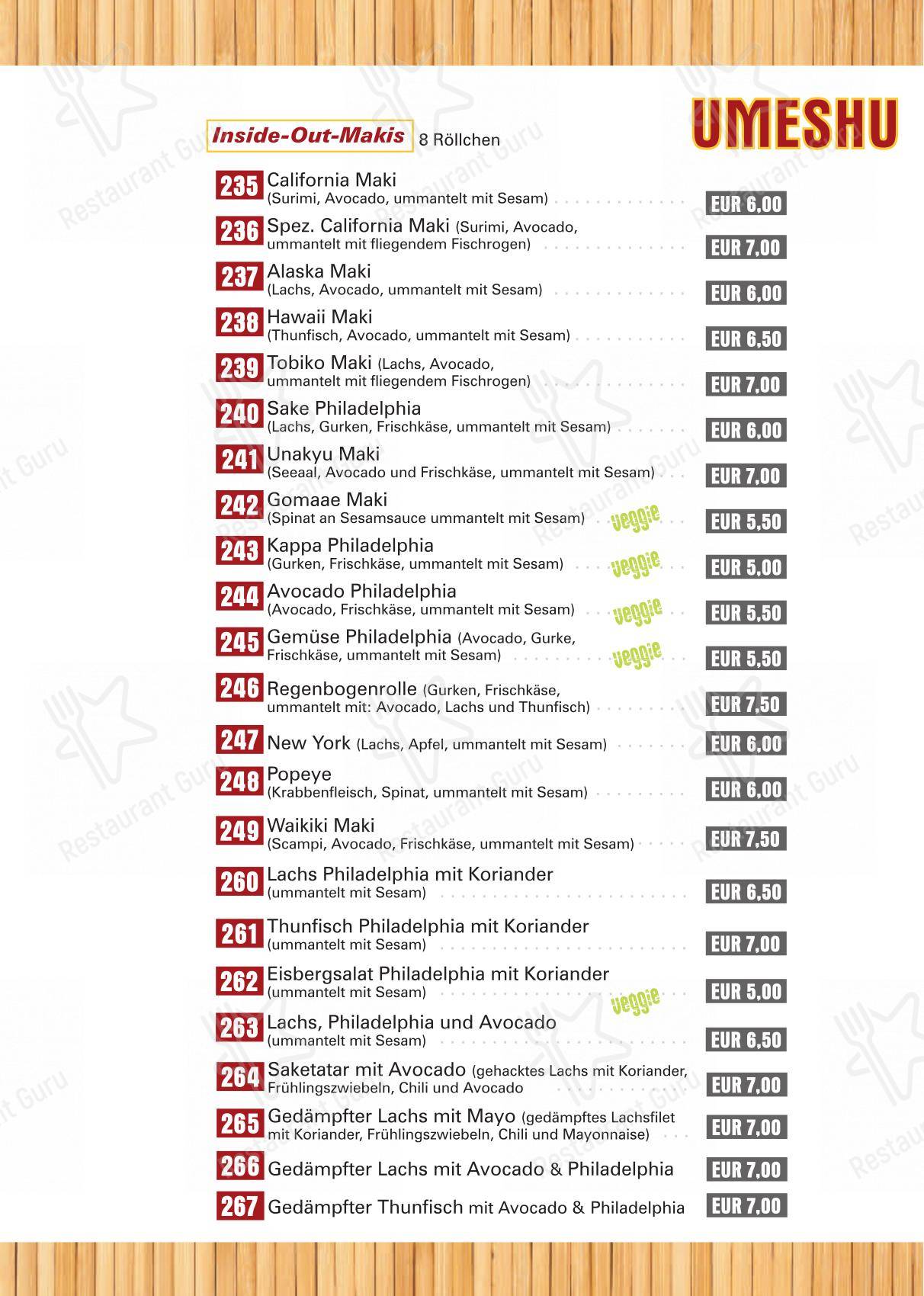 Umeshu Sushibar & Takeaway dans Munich - Menu
