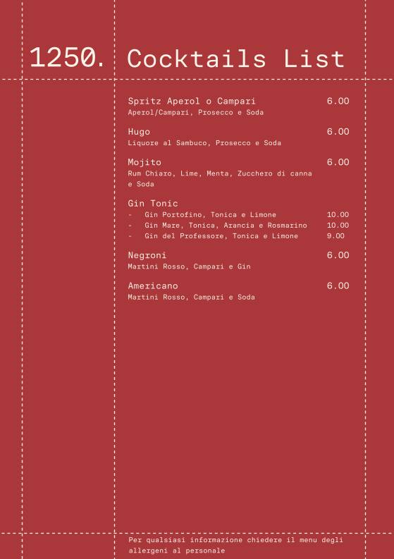Menu di 1250 Ristorante Pizzeria 
