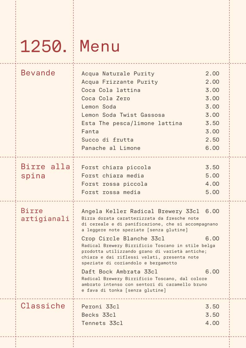 Menu di 1250 Ristorante Pizzeria 