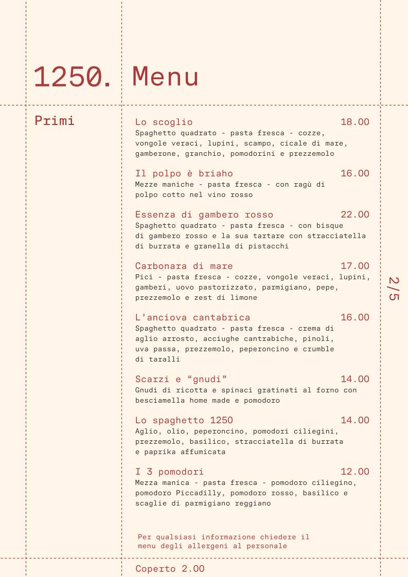 Menu di 1250 Ristorante Pizzeria 