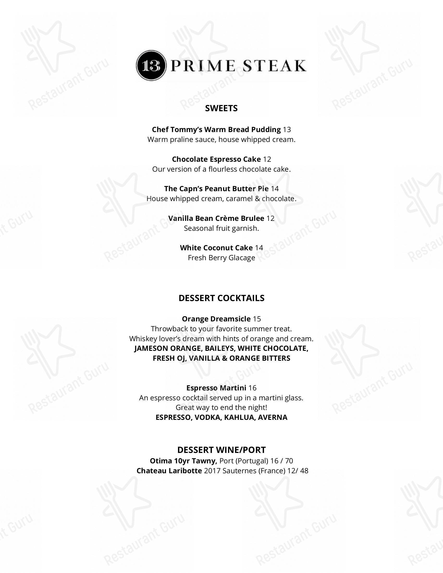 Menu at 13 Prime Steak pub & bar, Clovis