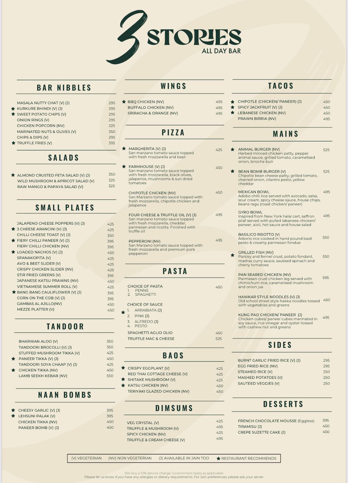 3 Stories - All Day Bar menu