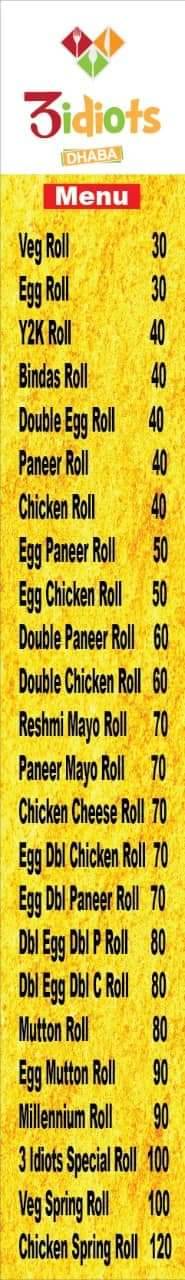 3 Idiots Dhaba menu