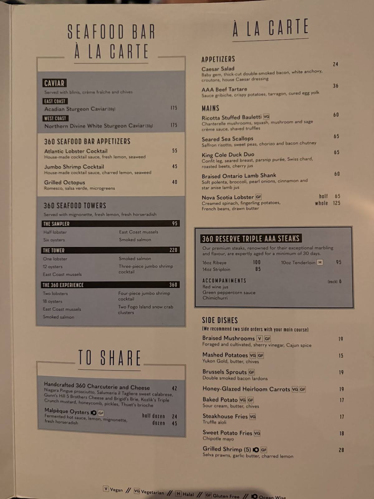 Menu de Restaurant 360 de la Tour CN