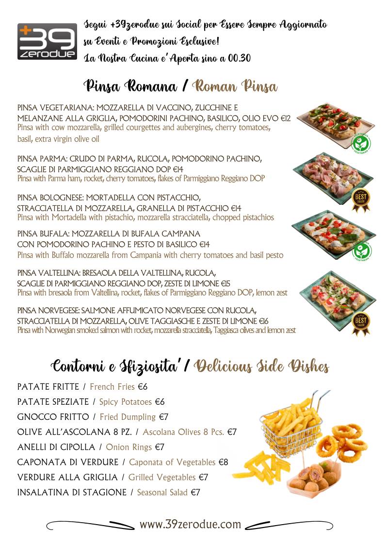 Menu di +39zerodue Bistrot 
