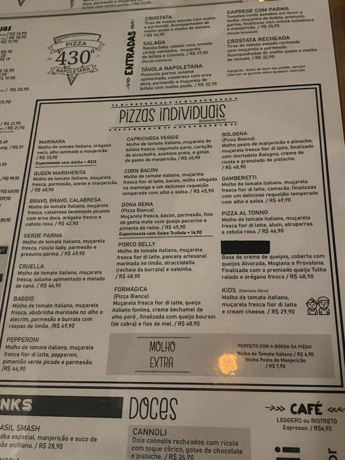 430 Gradi Itu cardápio