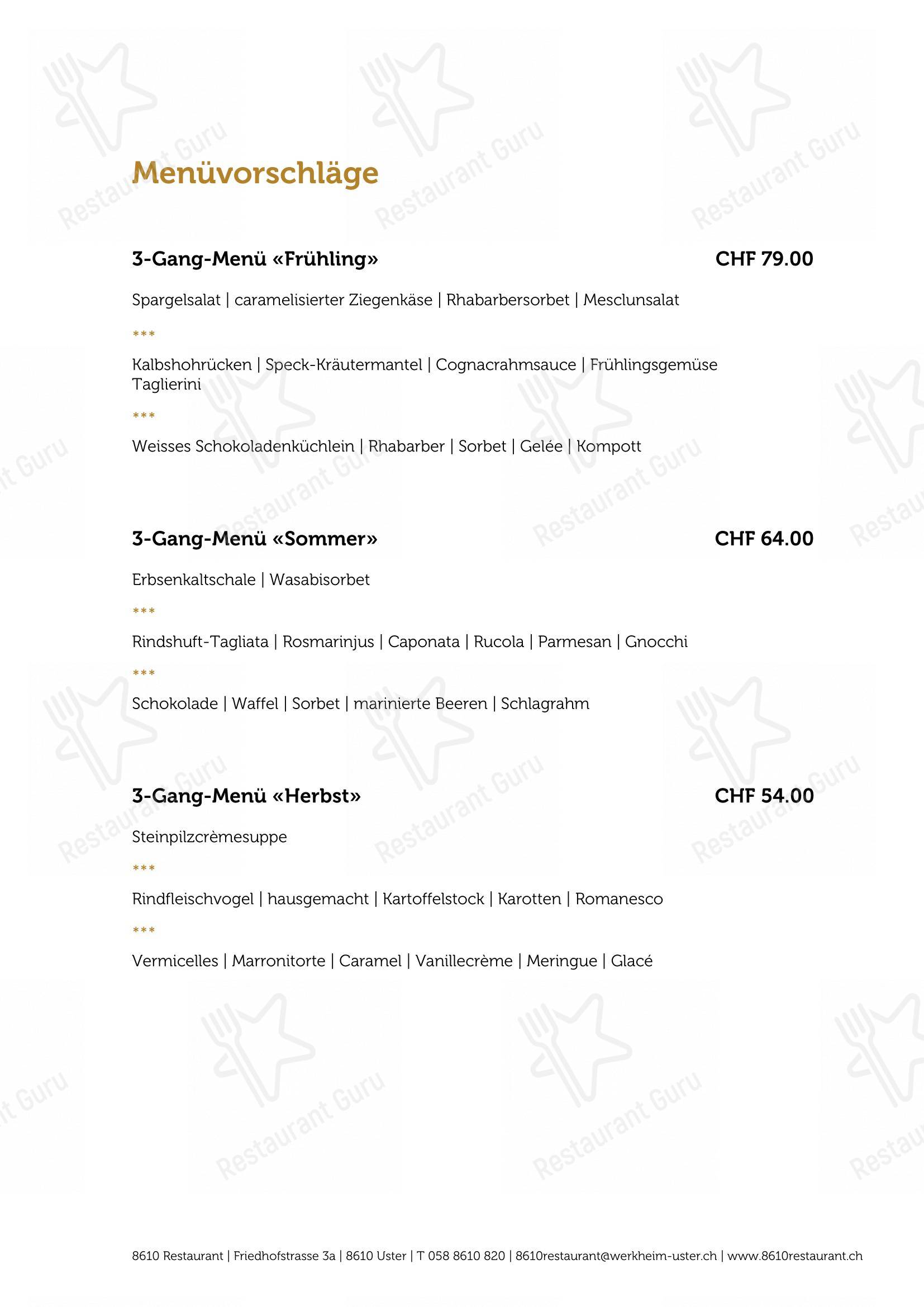 8610 Restaurant in Uster - Menu bar